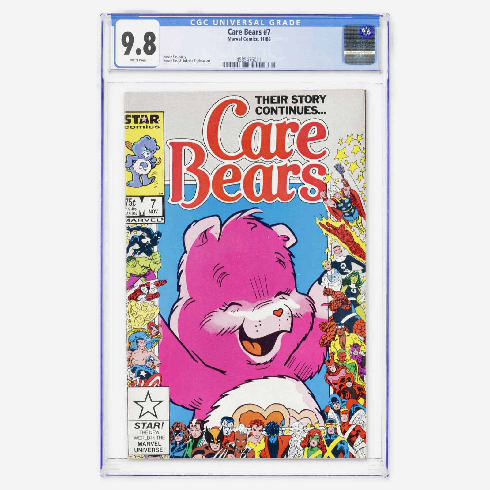 Marvel Comics Care Bears #7 CGC 9.8: Marvel Comics Care Bears #7 CGC 9.8 USA, 1986 This Copper Age issue from Marvel's Star Comics imprint features a Howie Post story. The interior contains Howie Post and Roberta Edelman art. This copy r