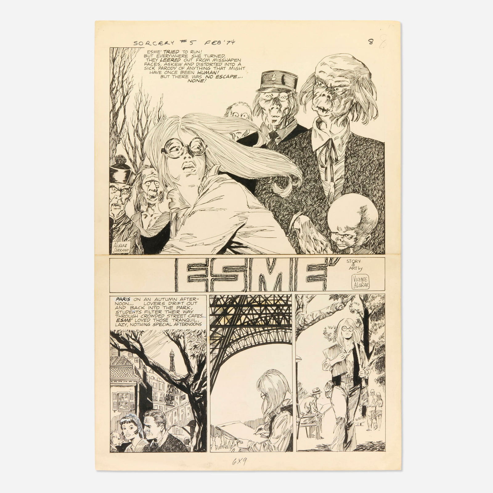 Vicente Alcazar, Chilling Adventures in Sorcery #5 Story Page 8 Original Art (Archie Comics, 1974): Vicente Alcazar Chilling Adventures in Sorcery #5 Story Page 8 Original Art (Archie Comics, 1974) pencil and ink on Bristol board 18 h x 12 w in (46 x 30 cm) Art is on two pieces of board which are