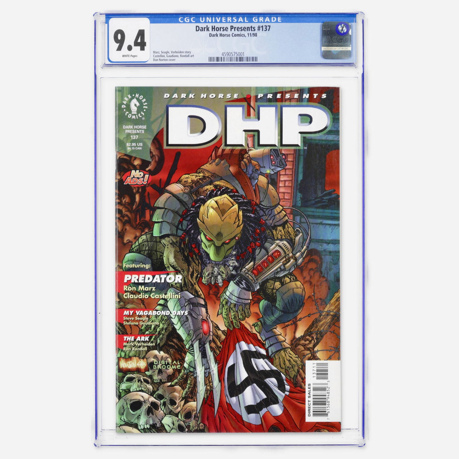 Dark Horse Comics Dark Horse Presents #137 CGC 9.4: Dark Horse Comics Dark Horse Presents #137 CGC 9.4 USA, 1998 This Modern Age anthology features a Marz, Seagle, Verheiden story and a Dan Norton cover. The interior art is provided by the talented tri