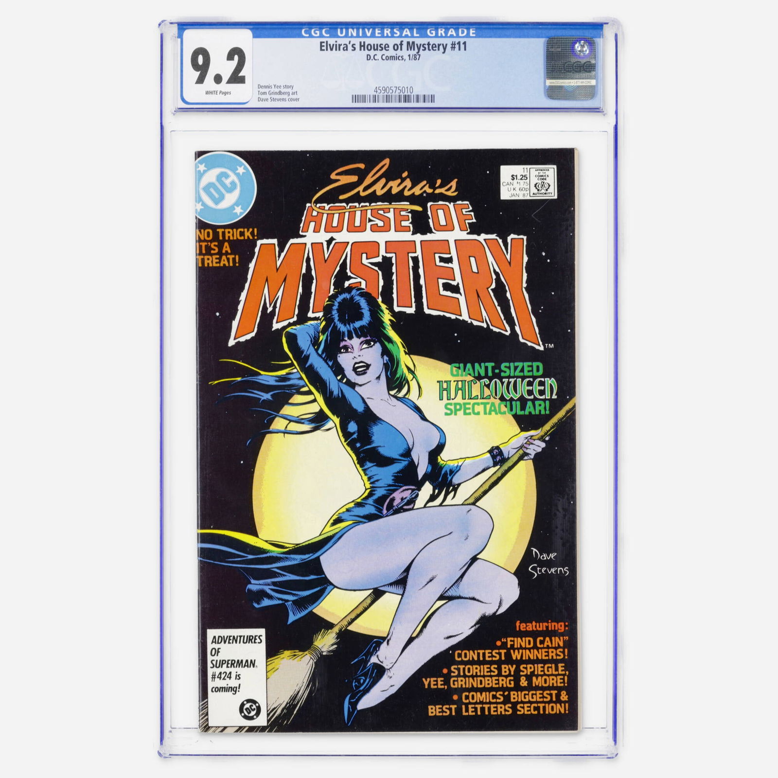 DC Comics Elvira's House of Mystery #11 CGC 9.2: DC Comics Elvira's House of Mystery #11 CGC 9.2 USA, 1987 This horror-comedy issue is highly prized for its iconic Dave Stevens cover. The interior features a Dennis Yee story with Tom Grindberg art f