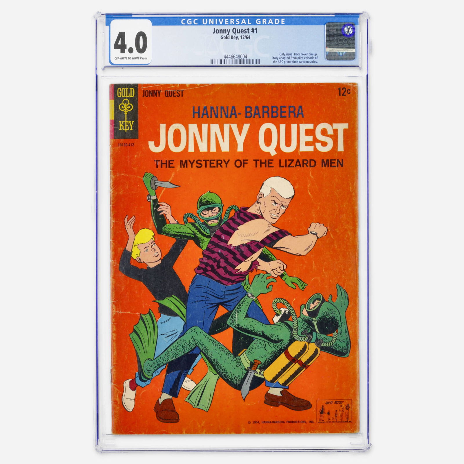Gold Key Jonny Quest #1 CGC 4.0: Gold Key Jonny Quest #1 CGC 4.0 USA, 1964 This Silver Age rarity is the only issue of the series and includes a back cover pin-up. The story is adapted from the pilot episode of the ABC prime-time car