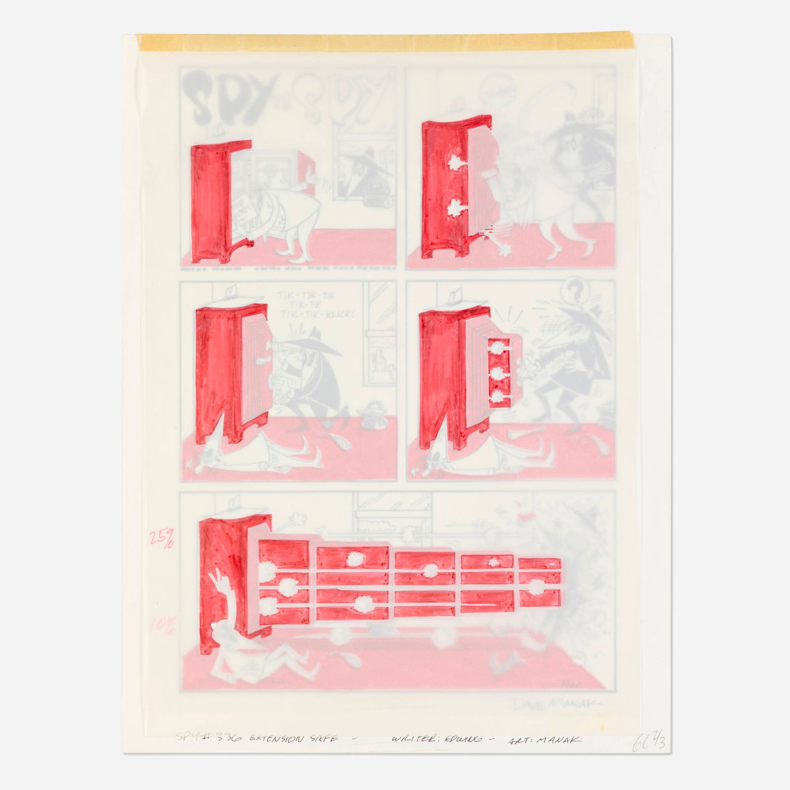 Dave Manak, Mad Magazine #336 "Spy vs. Spy" Original Art (EC, 1995): Dave Manak Mad Magazine #336 "Spy vs. Spy" Original Art (EC, 1995) pencil and ink on Bristol board, overlay with color art added 17 h x 13 w in (43 x 33 cm) Condition Notes: Art is