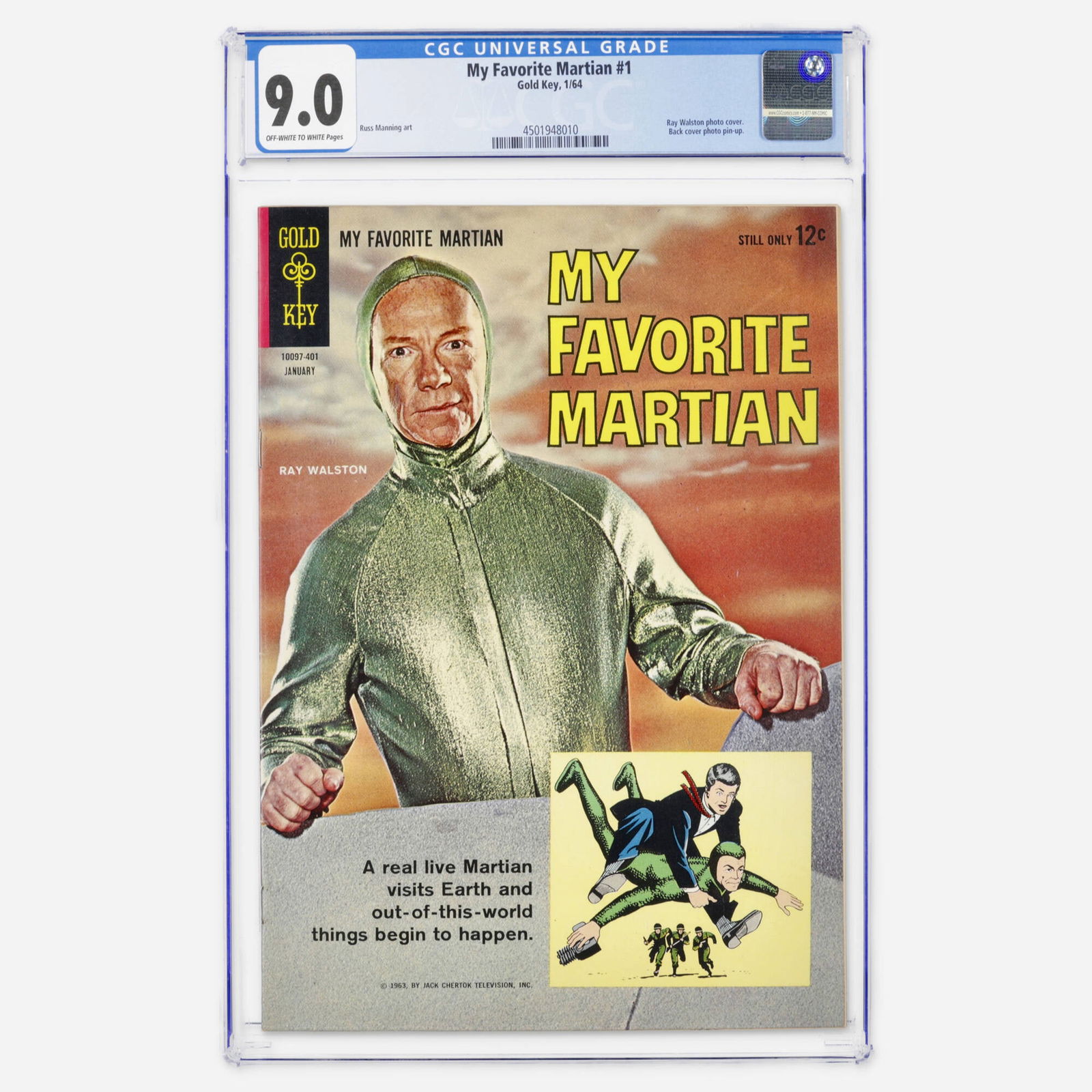 Gold Key My Favorite Martian #1 CGC 9.0: Gold Key My Favorite Martian #1 CGC 9.0 USA, 1964 This Silver Age TV adaptation features Russ Manning art and a Ray Walston photo cover with a Back cover photo pin-up. CGC#: 4501948010 P