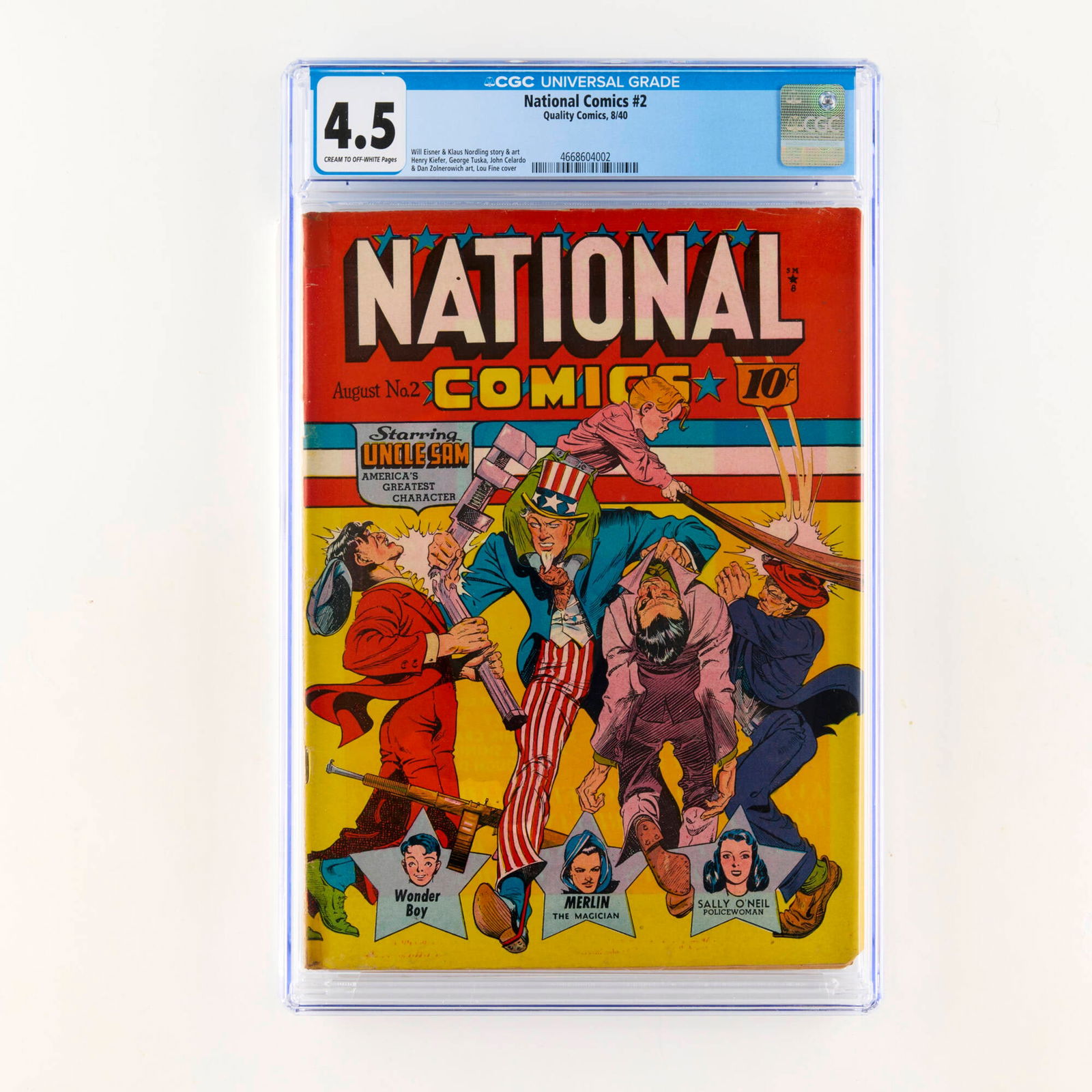 Quality Comics National Comics #2 CGC 4.5: Quality Comics National Comics #2 CGC 4.5 USA, 1940 This Golden Age treasure features a script and art by Will Eisner and Klaus Nordling. The book is fronted by a classic Lou Fine cover and includes a