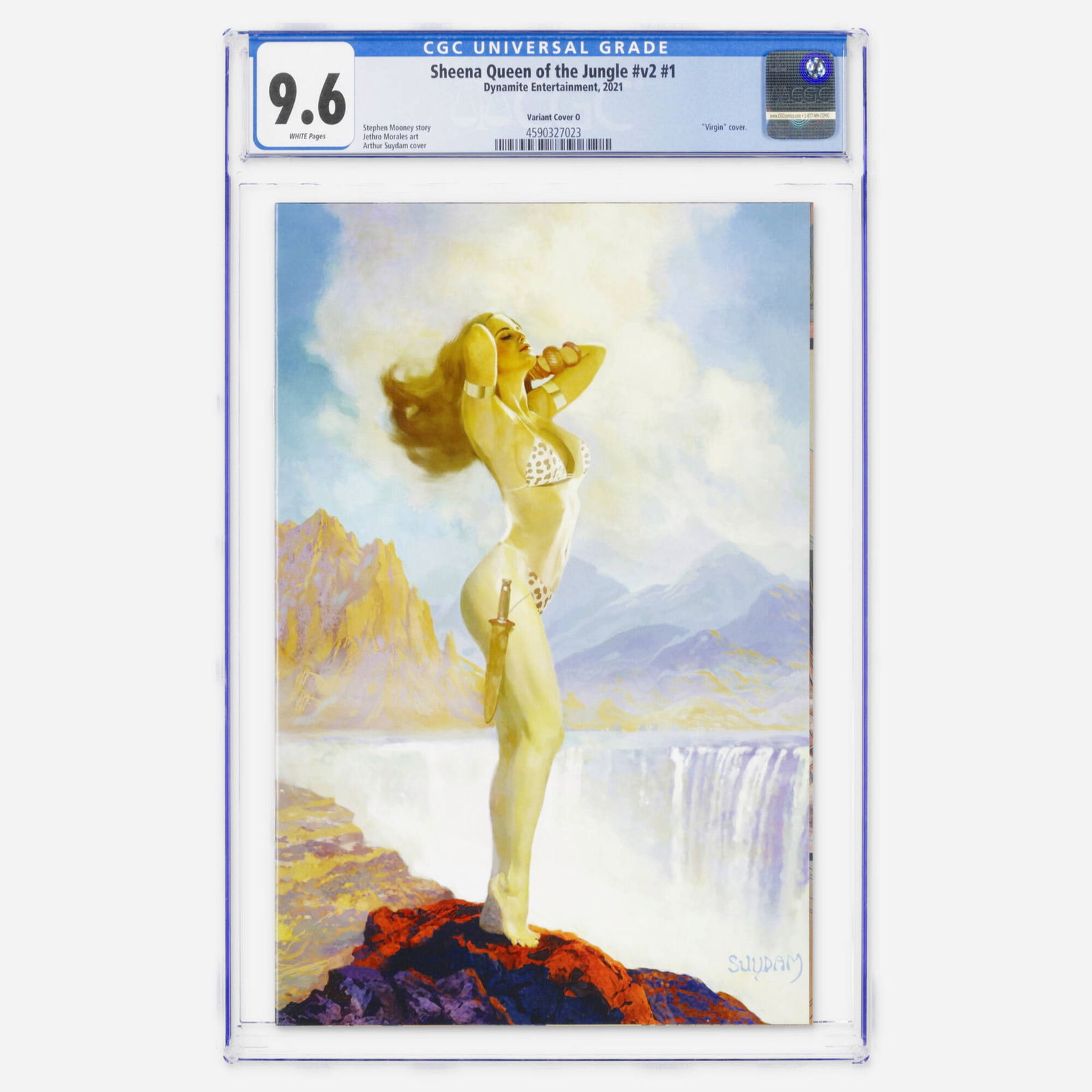 Dynamite Entertainment Sheena Queen of the Jungle v2 #1 CGC 9.6 Variant Cover O: Dynamite Entertainment Sheena Queen of the Jungle v2 #1 CGC 9.6 Variant Cover O USA, 2021 This Modern Age Virgin cover variant features a Stephen Mooney story, Jethro Morales art, and a striking Arthu