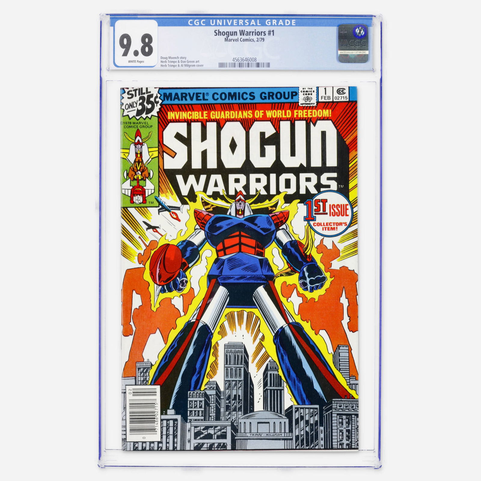 Marvel Comics Shogun Warriors #1 CGC 9.8: Marvel Comics Shogun Warriors #1 CGC 9.8 USA, 1979 Issue features story by Doug Moench, art by Herb Trimpe and Dan Green, and cover by Herb Trimpe and Al Milgrom. CGC#: 4563646008 Popula