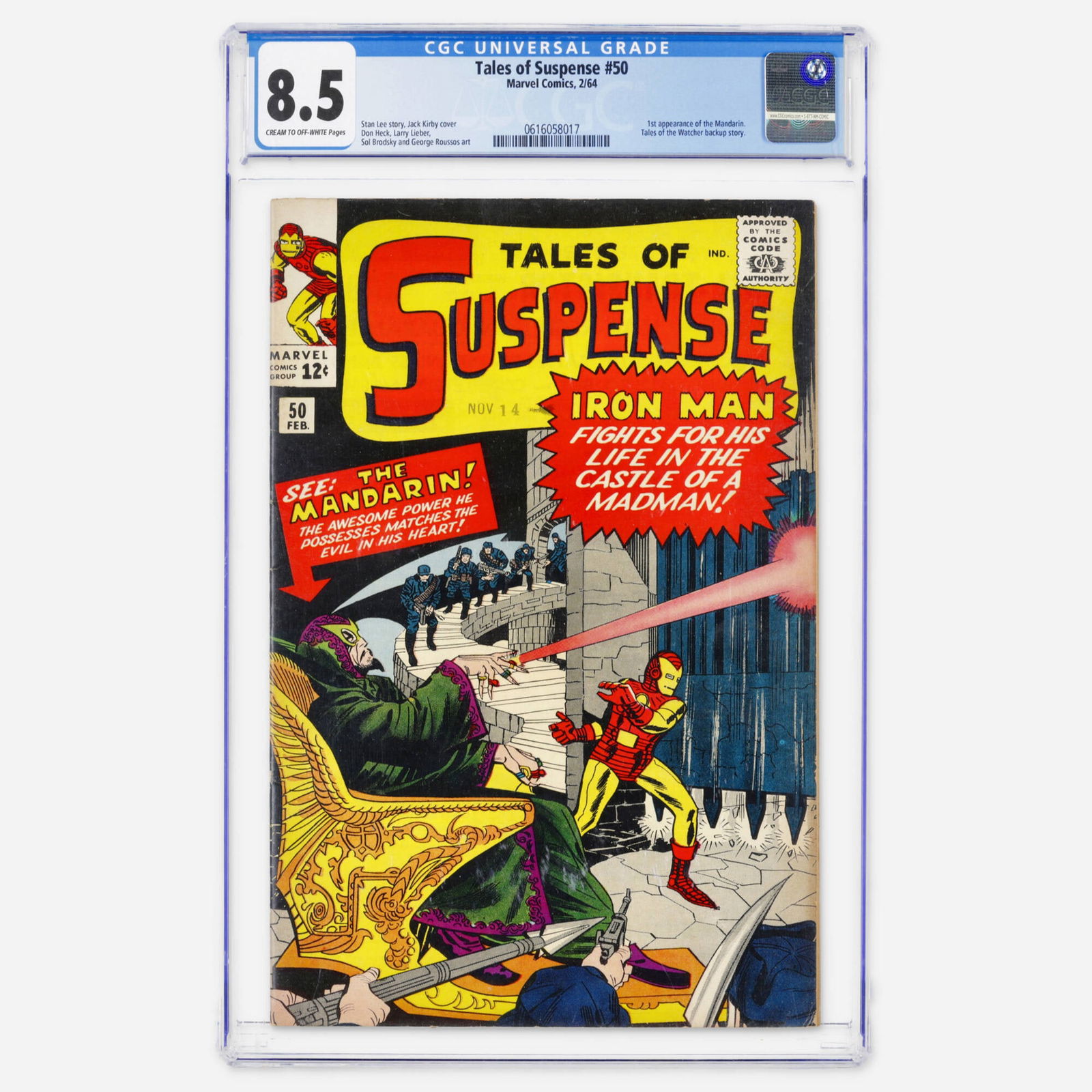 Marvel Comics Tales of Suspense #50 CGC 8.5: Marvel Comics Tales of Suspense #50 CGC 8.5 USA, 1964 This Silver Age cornerstone features the first appearance of the Mandarin. Written by Stan Lee with a Jack Kirby cover and art by Don Heck and