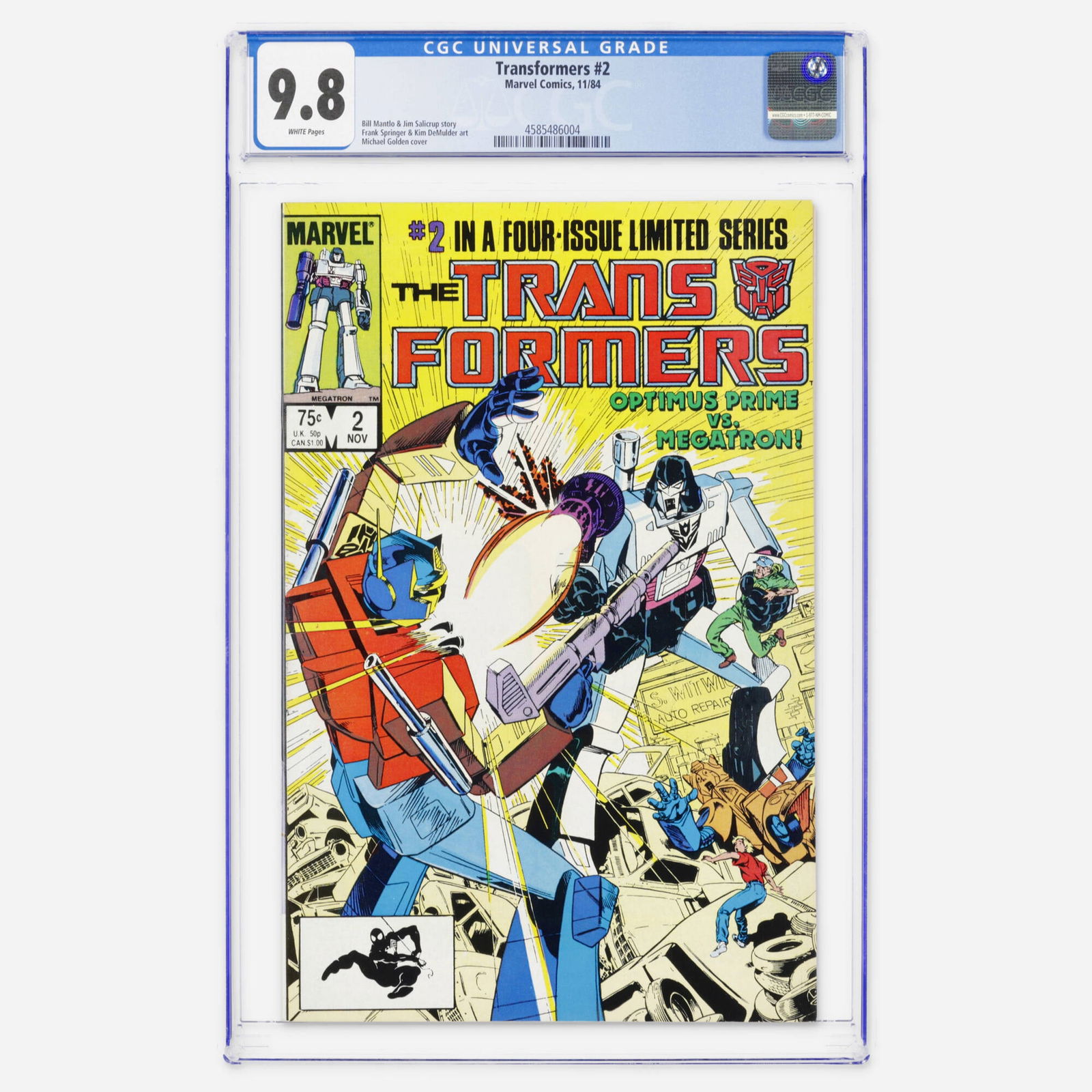 Marvel Comics Transformers #2 CGC 9.8: Marvel Comics Transformers #2 CGC 9.8 USA, 1984 The second issue of the original limited series features a Bill Mantlo and Jim Salicrup story and a classic Michael Golden cover. CGC#: 4585486004