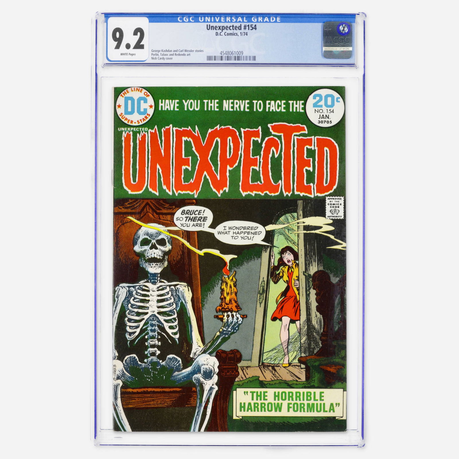 DC Comics Unexpected #154 CGC 9.2: DC Comics Unexpected #154 CGC 9.2 USA, 1974 Issue Includes stories by George Kashdan and Carl Wessler with another classic Nick Cardy cover. CGC#: 4548061009 Population: 3 in 9.2, 25 higher