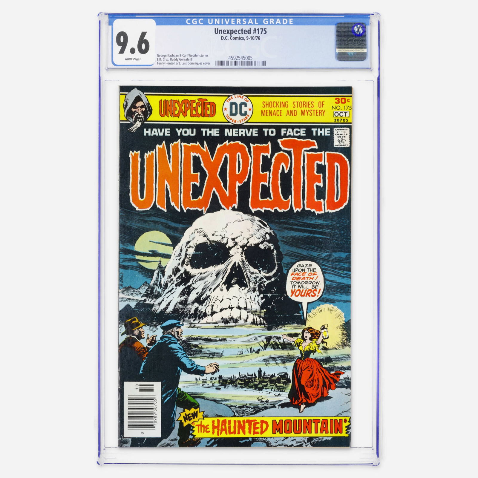 DC Comics Unexpected #175 CGC 9.6: DC Comics Unexpected #175 CGC 9.6 USA, 1976 A late Bronze Age issue with art by E.R. Cruz and a Luis Dominguez cover. CGC#: 4592545005 Population: 4 in 9.6, 1 higher Grader Notes: spine stress