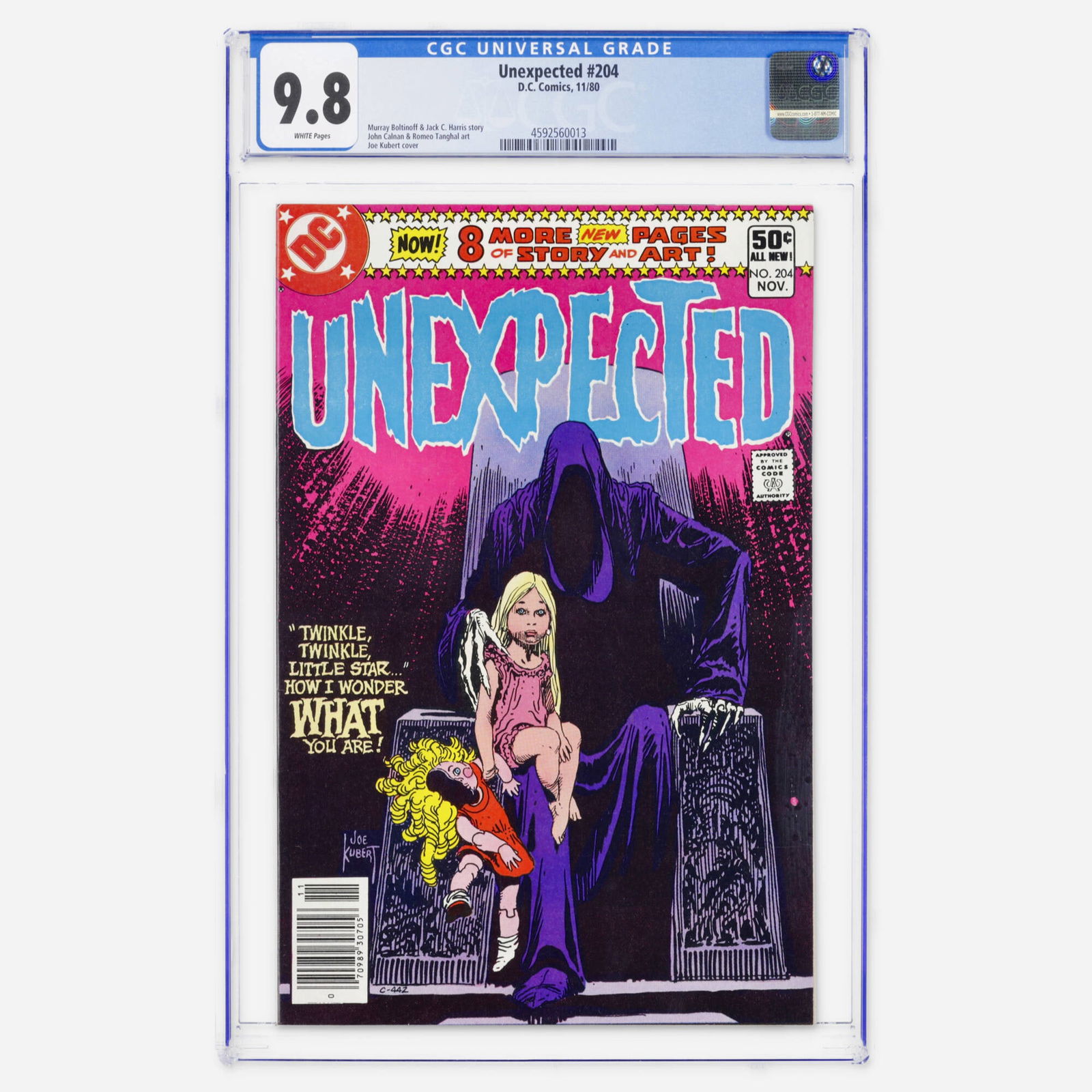 DC Comics Unexpected #204 CGC 9.8: DC Comics Unexpected #204 CGC 9.8 USA, 1980 A high-grade newsstand Bronze Age horror featuring a Joe Kubert cover. This copy represents a significant find, achieving the highest-known top