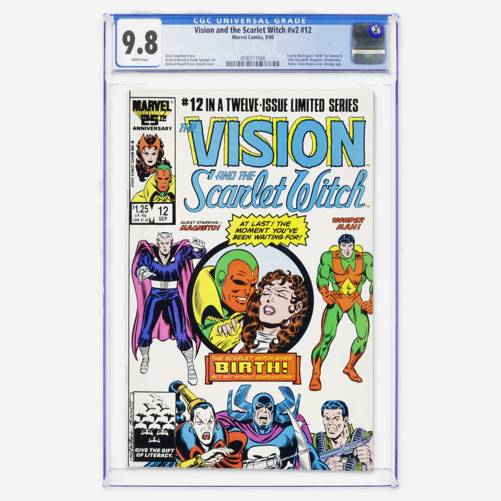 Marvel Comics Vision and the Scarlet Witch #12 CGC 9.8: Marvel Comics Vision and the Scarlet Witch #12 CGC 9.8 USA, 1986 A major Copper Age key where Scarlet Witch gives birth to Tommy and Billy Maximoff, which features a Steve Englehart story. This