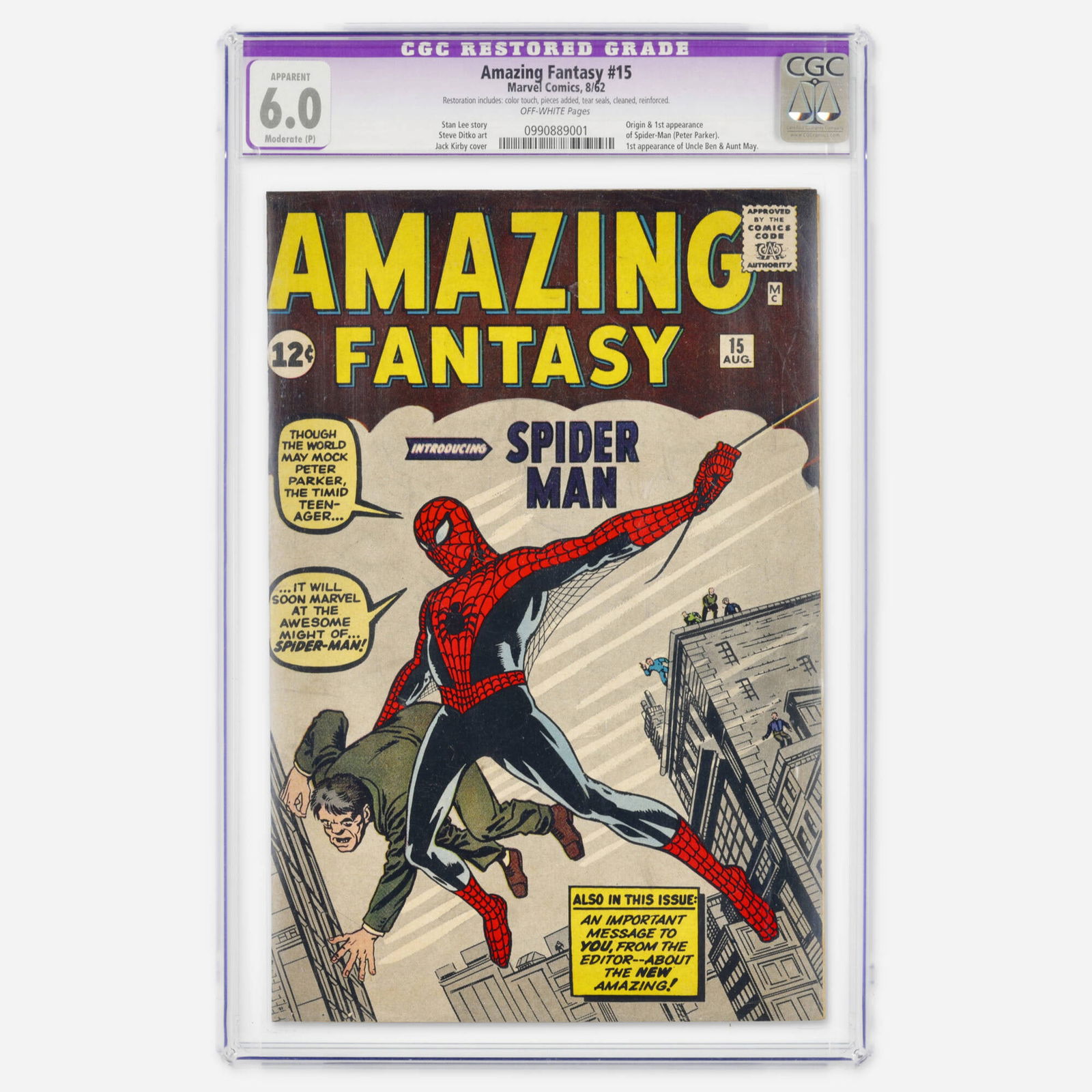 Marvel Comics Amazing Fantasy #15 CGC 6.0 Restored (1 of 2)