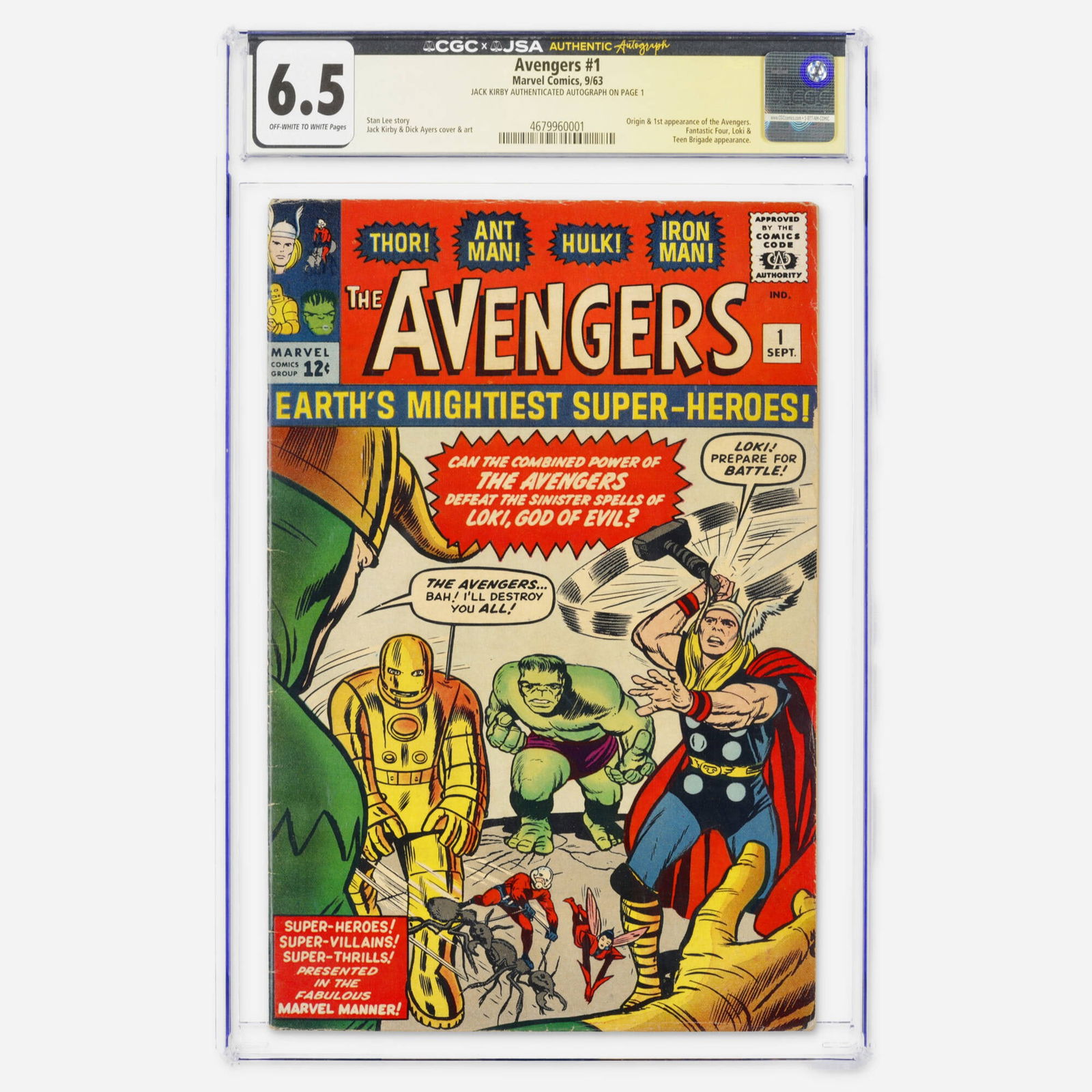 Marvel Comics Avengers #1 CGC 6.5 JSA Jack Kirby (1 of 2)