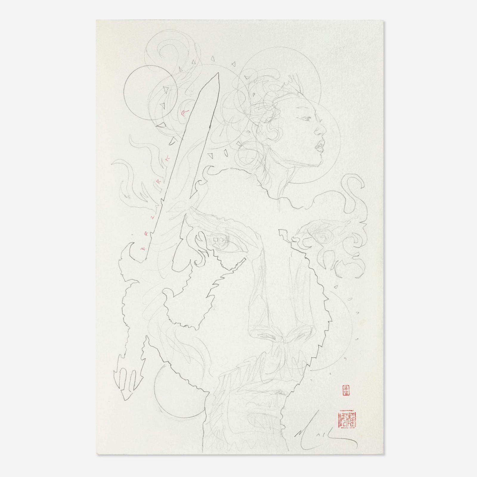 David W. Mack, BRZRKR Poetry Of Madness #1 Cover Art (BOOM! Studios, 2023): David W. Mack BRZRKR Poetry Of Madness #1 Cover Art (BOOM! Studios, 2023) Pencil on Bristol board 18 h x 12 w in (46 x 30 cm) Art features B. Condition Notes: Art is in overa