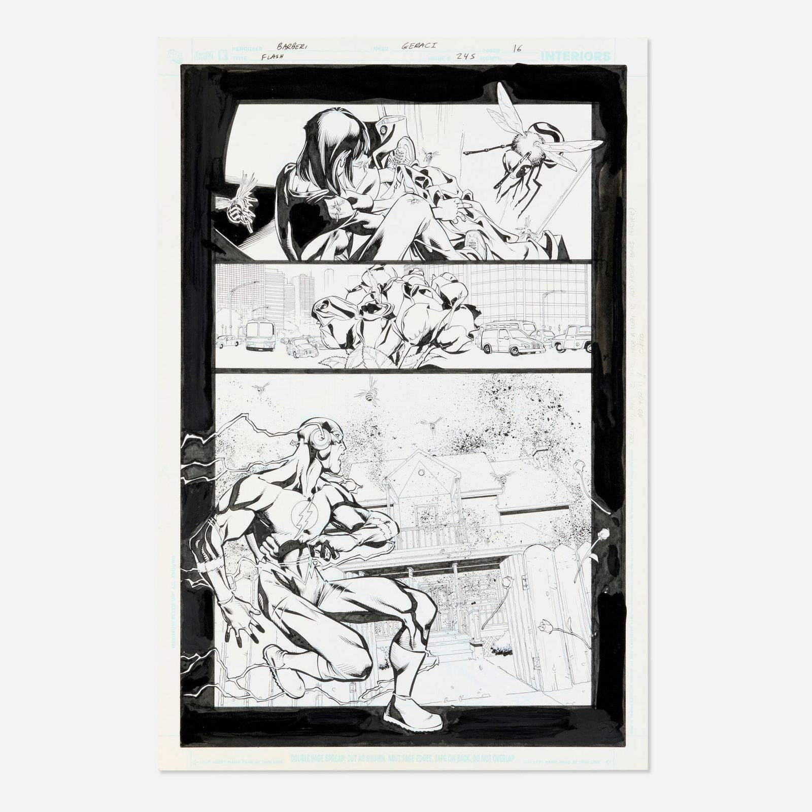 Carlo Barberi and Drew Geraci, Flash #245 Story Page 16 Original Art (DC Comics, 2008): Carlo Barberi and Drew Geraci Flash #245 Story Page 16 Original Art (DC Comics, 2008) pencil and ink on Bristol board 17 h x 11 w in (43 x 28 cm) Condition Notes: Art is in overall very good