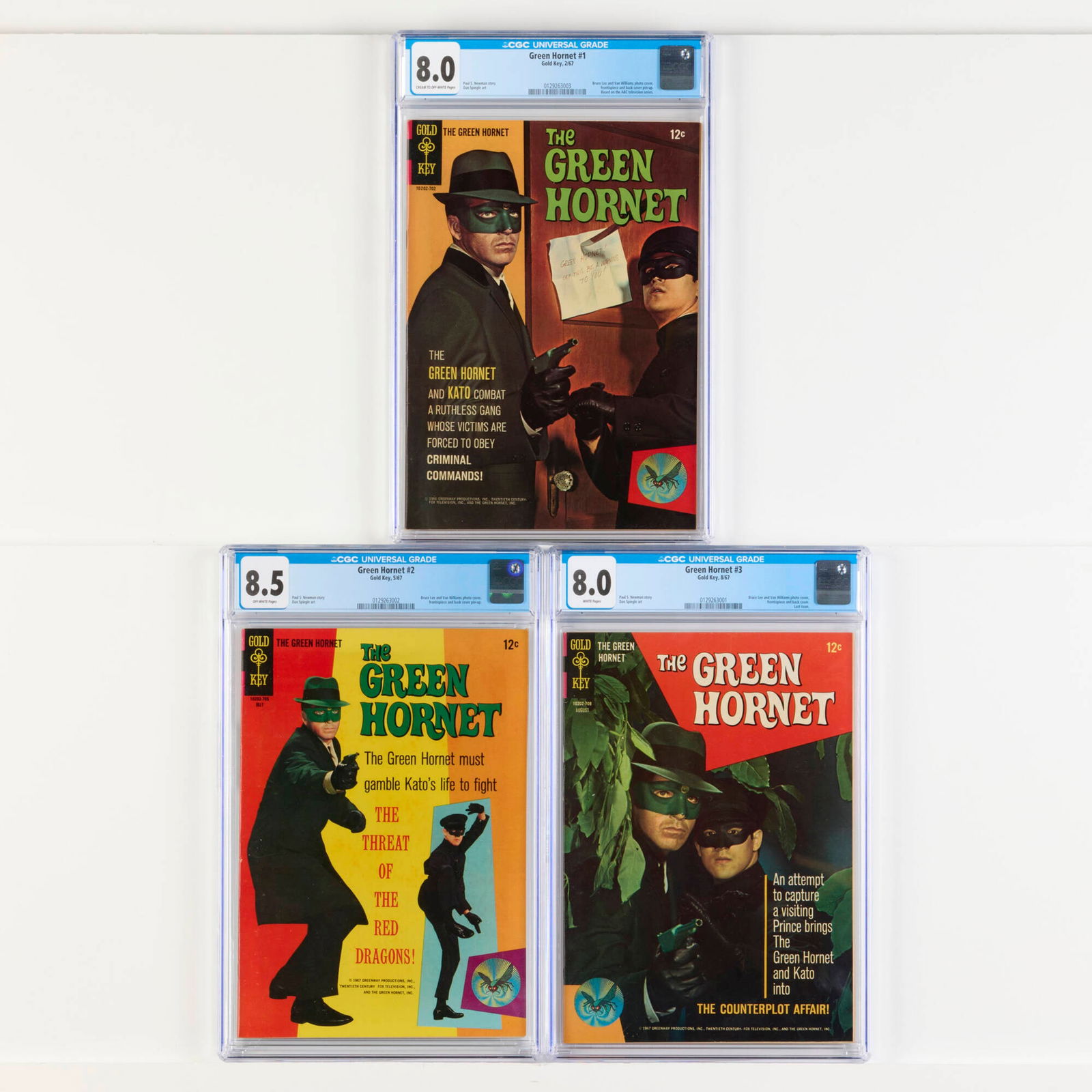 3 Gold Key Green Hornet #1-#3: 3 Gold Key Green Hornet #1-#3 USA, 1967 Gold Key Green Hornet #1 CGC 8.0 (2/67) CGC#: 0129263003Population: 28 in 8.0, 105 higher Grader Notes: back cover stress lines, left bottom back cover