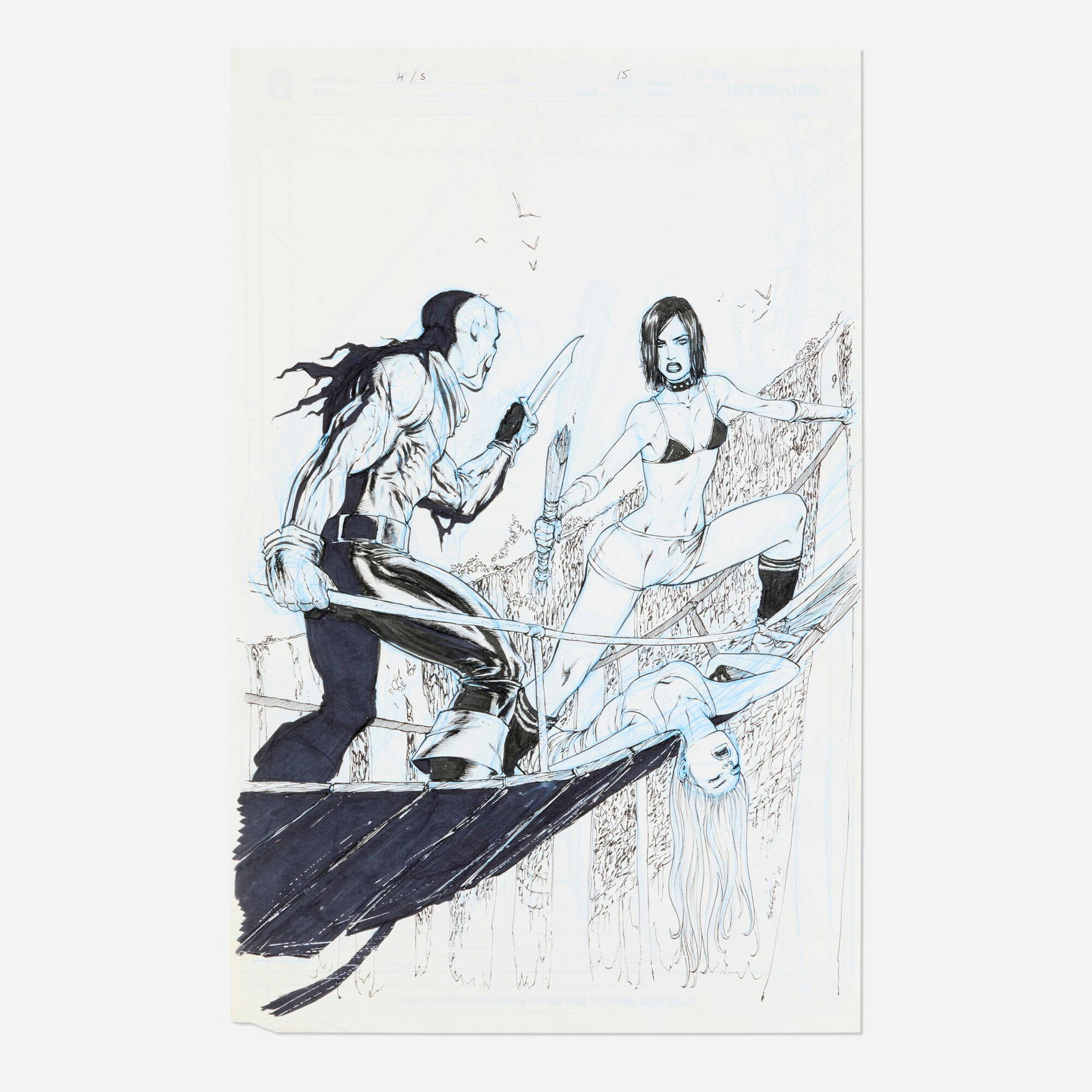 Tim Seeley, Hack/Slash #15 Cover Original Art (Image Comics, 2012): Tim Seeley Hack/Slash #15 Cover Original Art (Image Comics, 2012) blueline pencils and original inks 17 h x 11 w in (43 x 28 cm) Artwork was digitally laid out by Tim Seeley, then finished in