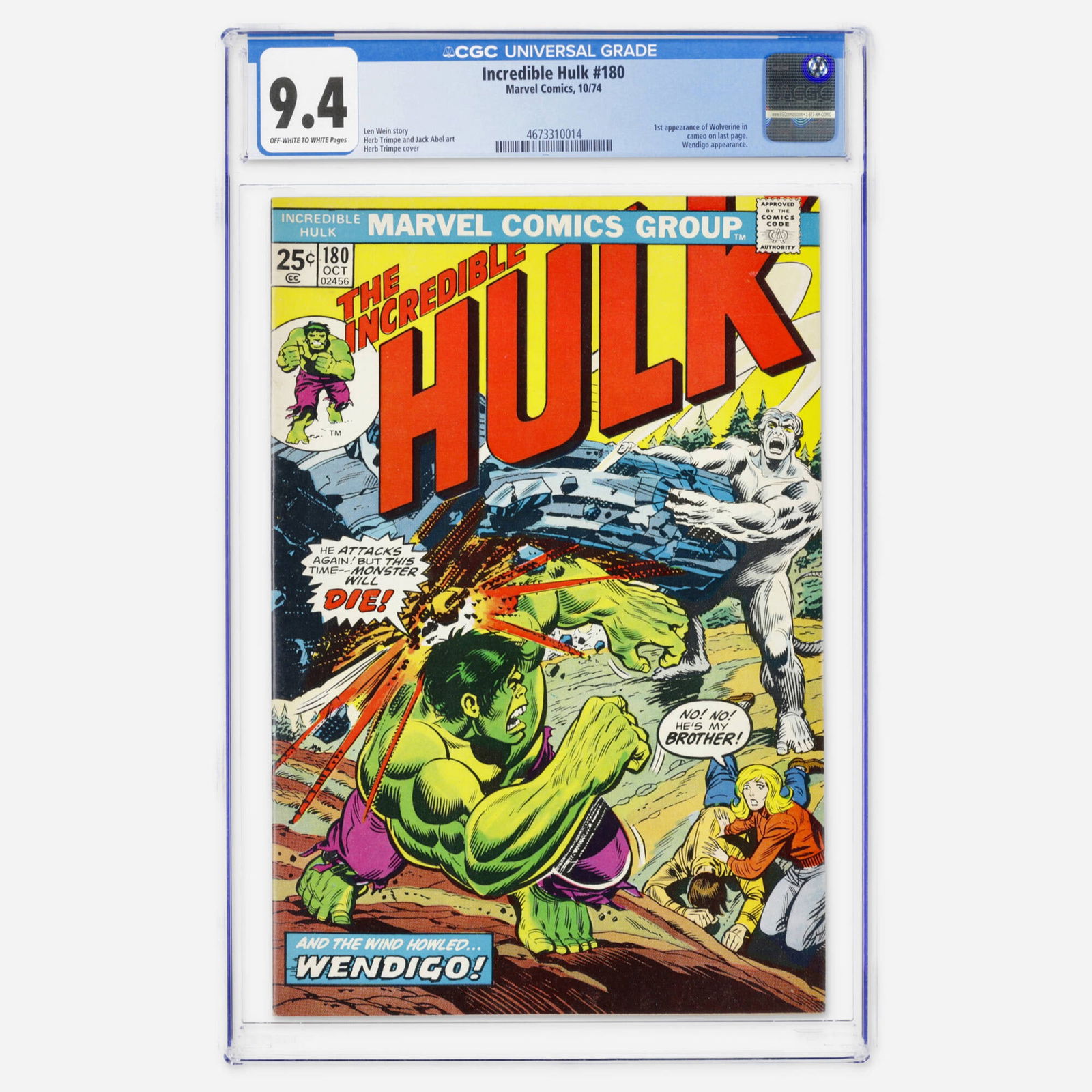 Marvel Comics Incredible Hulk #180 CGC 9.4 (1 of 2)