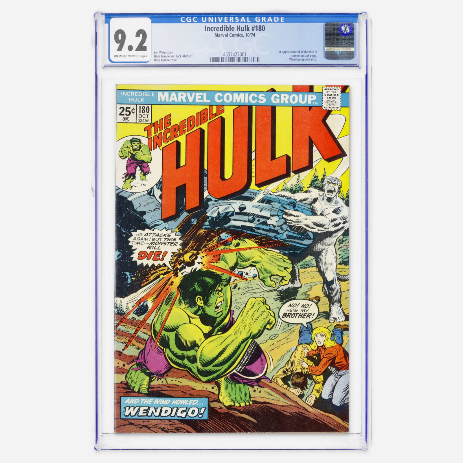 Marvel Comics Incredible Hulk #180 CGC 9.2 (1 of 2)