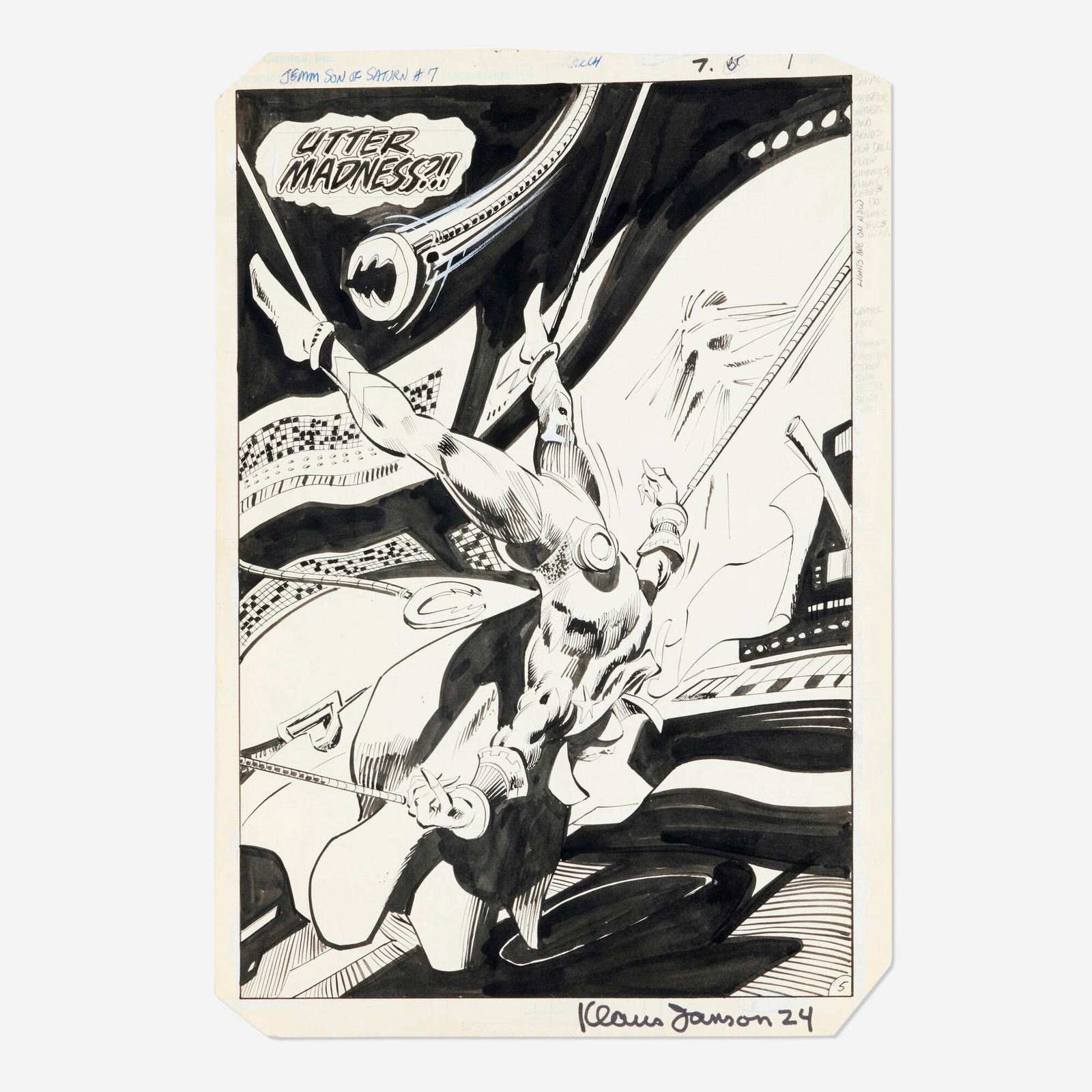 Gene Colan and Klaus Janson, Jemm Son of Saturn #7 Story Page 5 Original Art (DC Comics, 1985): Gene Colan and Klaus Janson Jemm Son of Saturn #7 Story Page 5 Original Art (DC Comics, 1985) pencil and ink on Bristol board 16.25 h x 11 w in (41 x 28 cm) Condition Notes: Art is