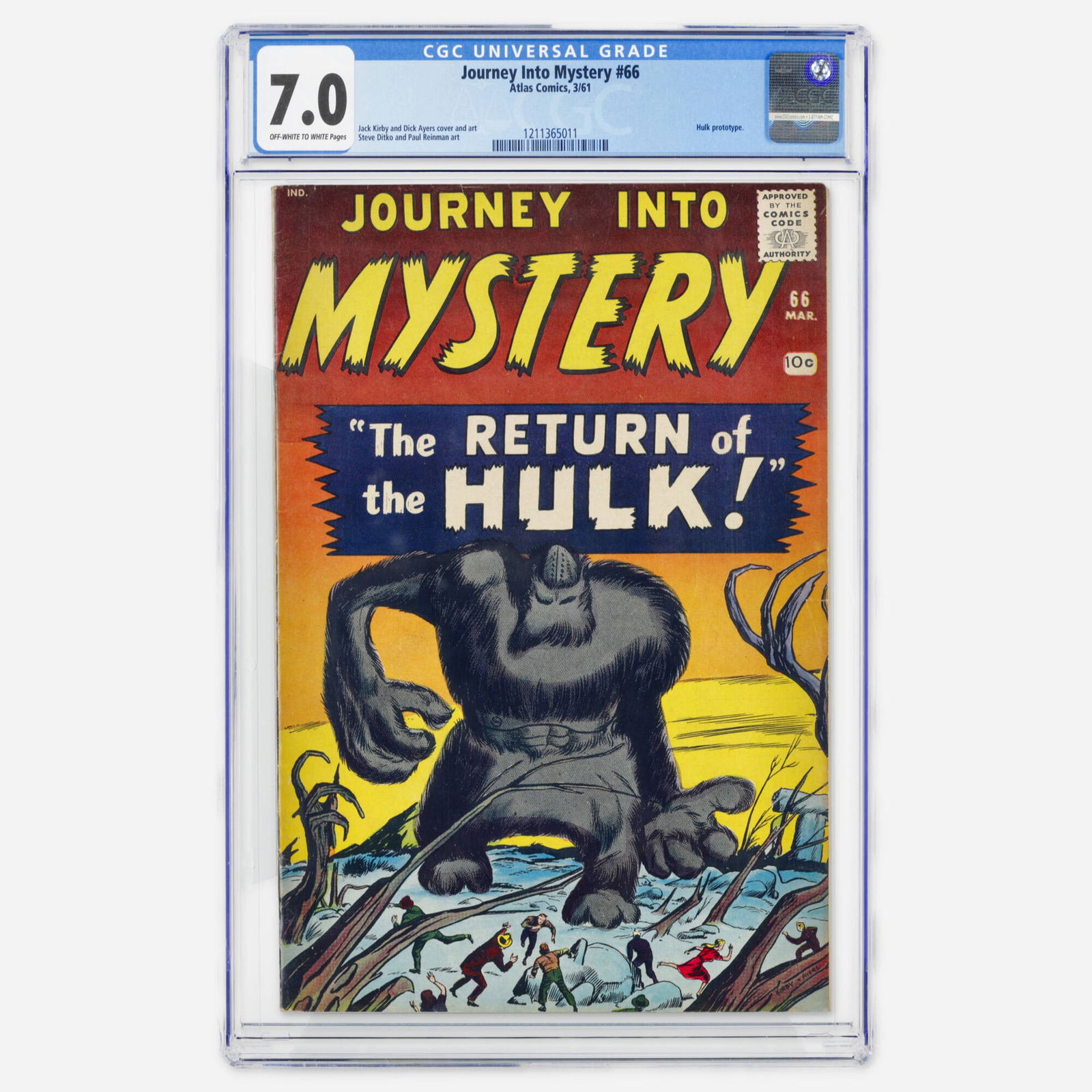 Atlas Comics Journey Into Mystery #66 CGC 7.0: Atlas Comics Journey Into Mystery #66 CGC 7.0 USA, 1961 This Silver Age issue features the second appearance of Xemnu the Titan (Hulk prototype), with art by Steve Ditko and Paul Reinman, and a cover