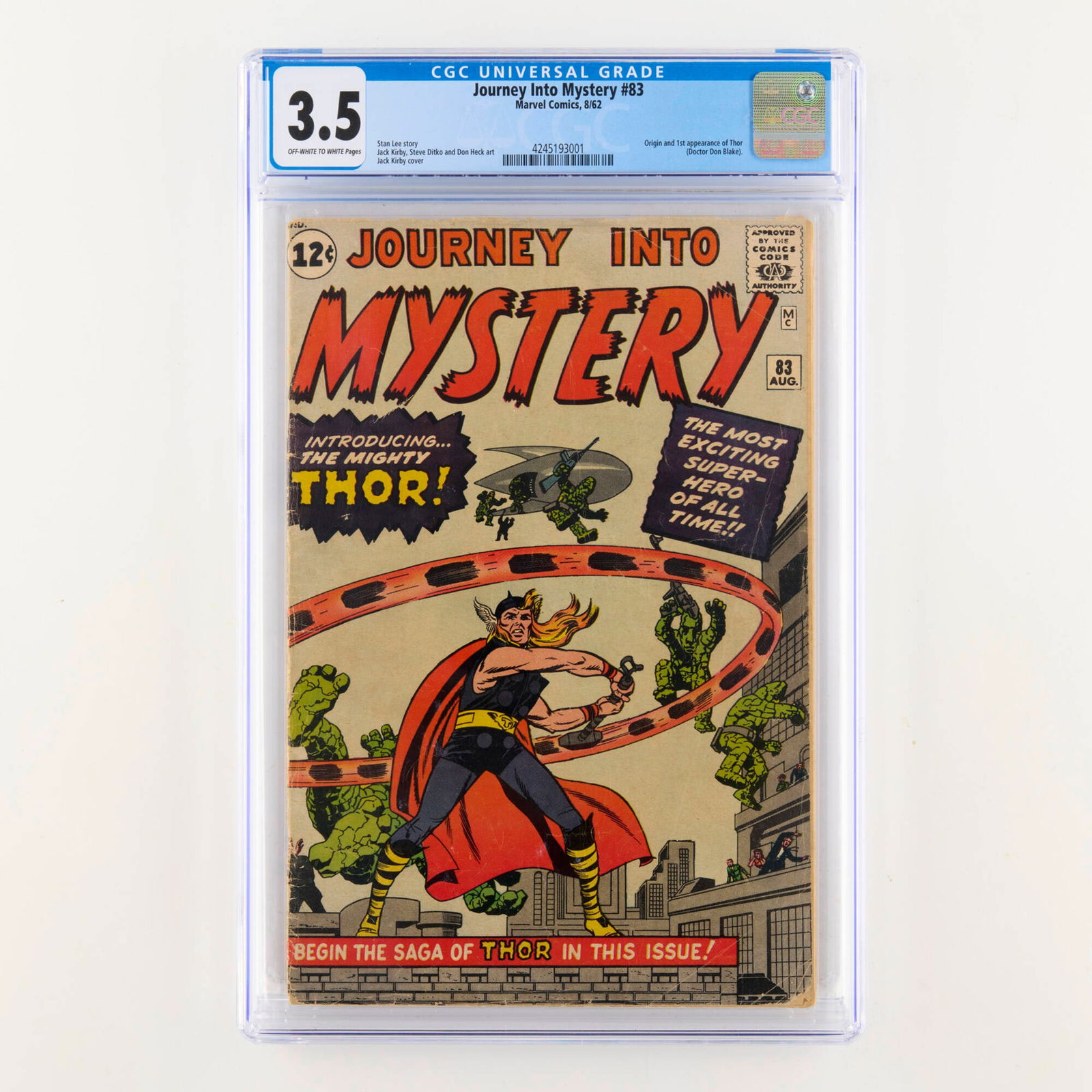 Marvel Comics Journey Into Mystery #83 CGC 3.5: Marvel Comics Journey Into Mystery #83 CGC 3.5 USA, 1962 Journey Into Mystery #83 features the first appearance and origin of Thor (as Doctor Don Blake), introducing one of Marvel's most powerful and