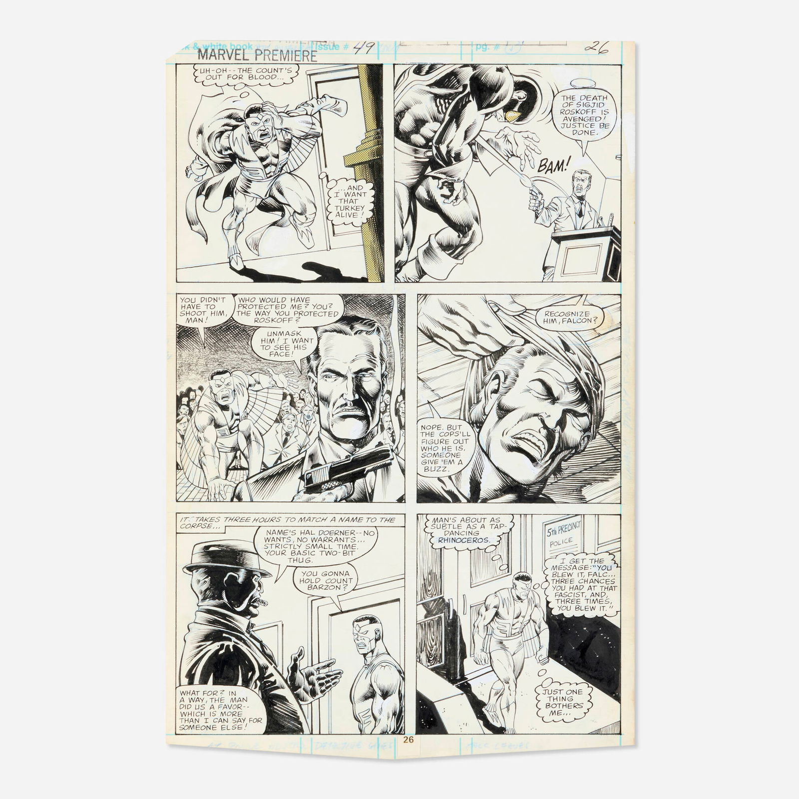 Sal Buscema and Dave Simons, Marvel Premiere #49 Story Page 26 Original Art (Marvel Comics, 1979): Sal Buscema and Dave Simons Marvel Premiere #49 Story Page 26 Original Art (Marvel Comics, 1979) pencil and ink on Bristol board 16 h x 10.5 w in (41 x 27 cm) Art is from the first solo story of the