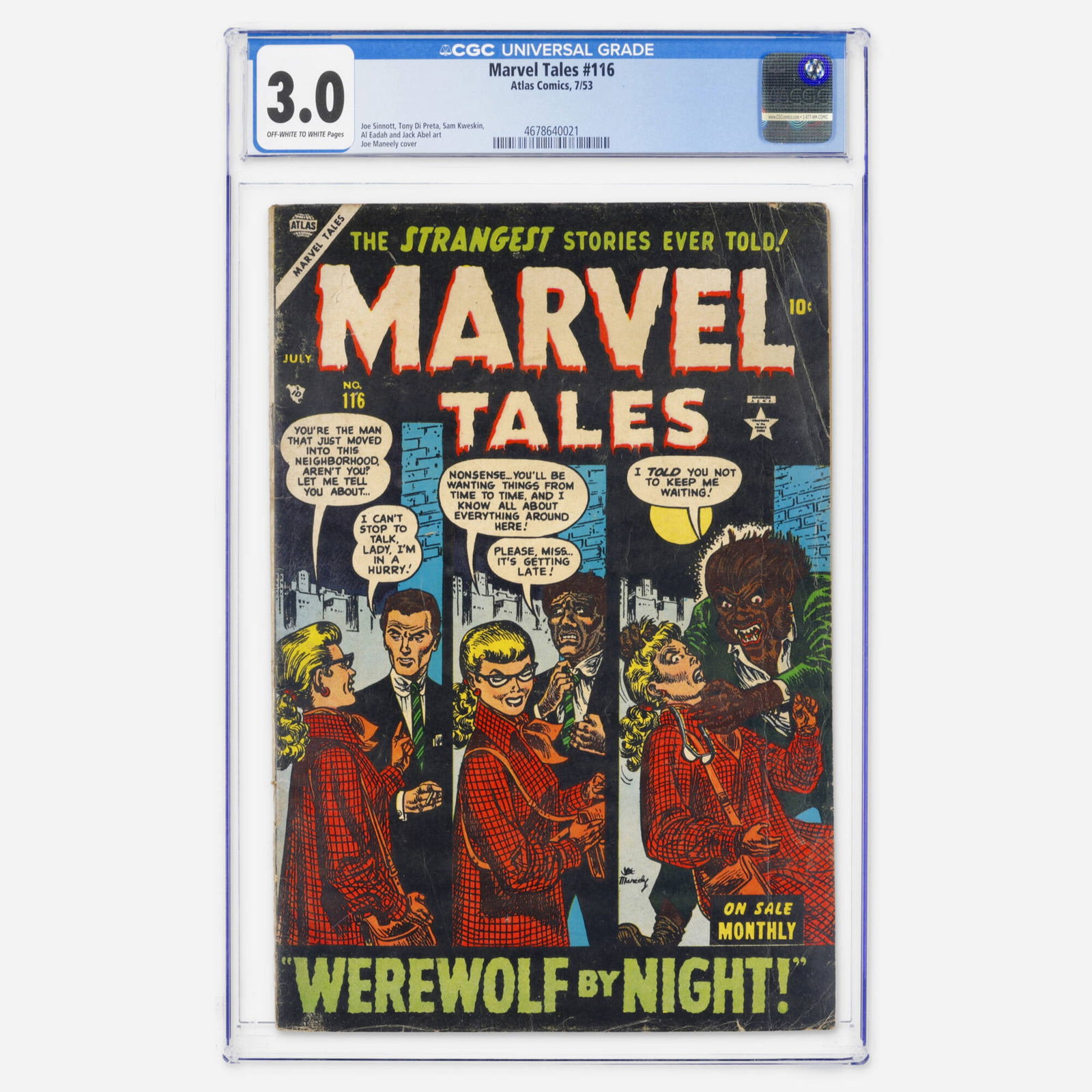 Atlas Comics Marvel Tales #116 CGC 3.0 (1 of 2)