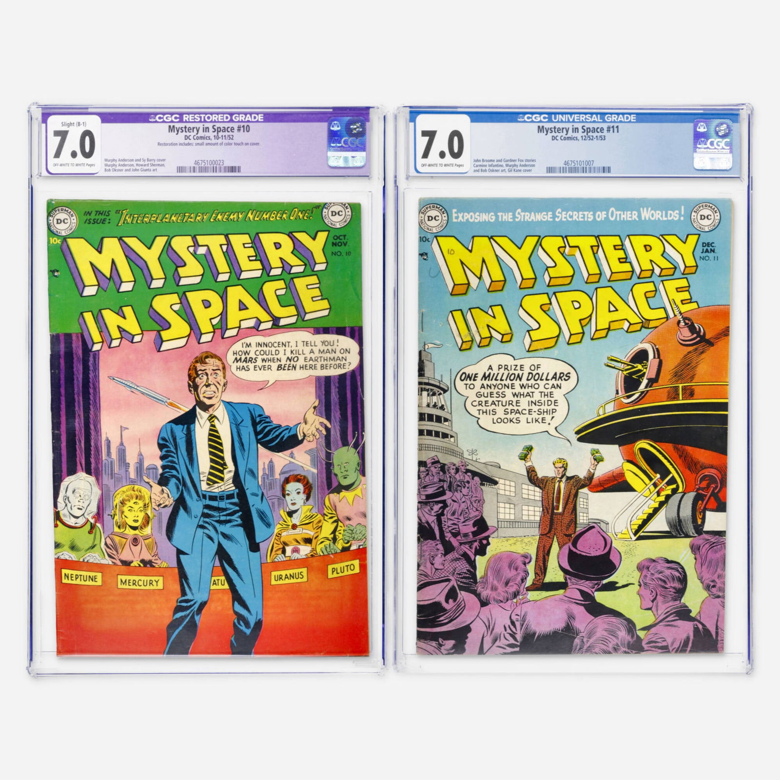 2 DC Comics Mystery in Space #10 and #11 CGC 7.0 Group (1 of 2)