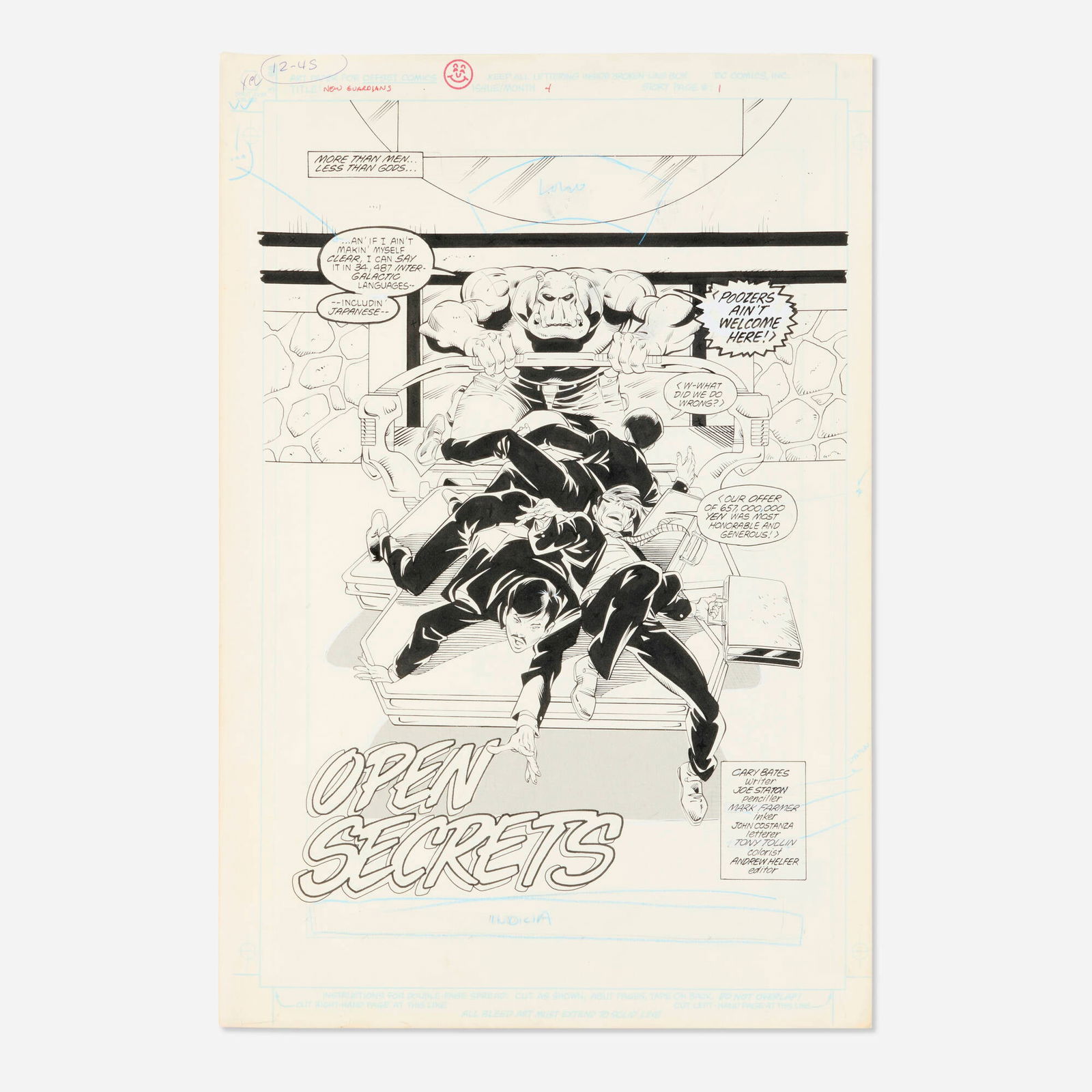 Joe Staton and Mark Farmer, The New Guardians #4 Story Page 1 Original Art (DC Comics, 1988): Joe Staton and Mark Farmer The New Guardians #4 Story Page 1 Original Art (DC Comics, 1988) pencil and ink on Bristol board, word balloons inked directly on board Condition Notes: Art