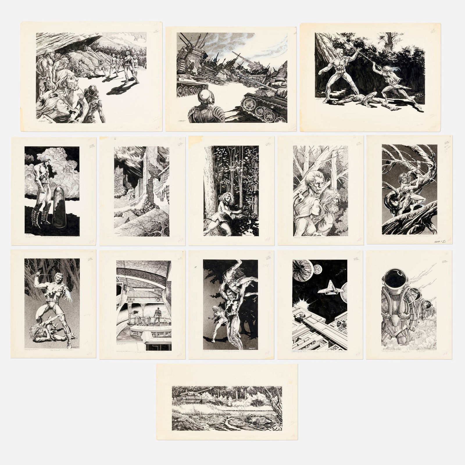 Rick DeMarco, Group of 14 Chapter Illustrations 'Planet of No Return' Original Art (Wallaby, 1981) (1 of 1)