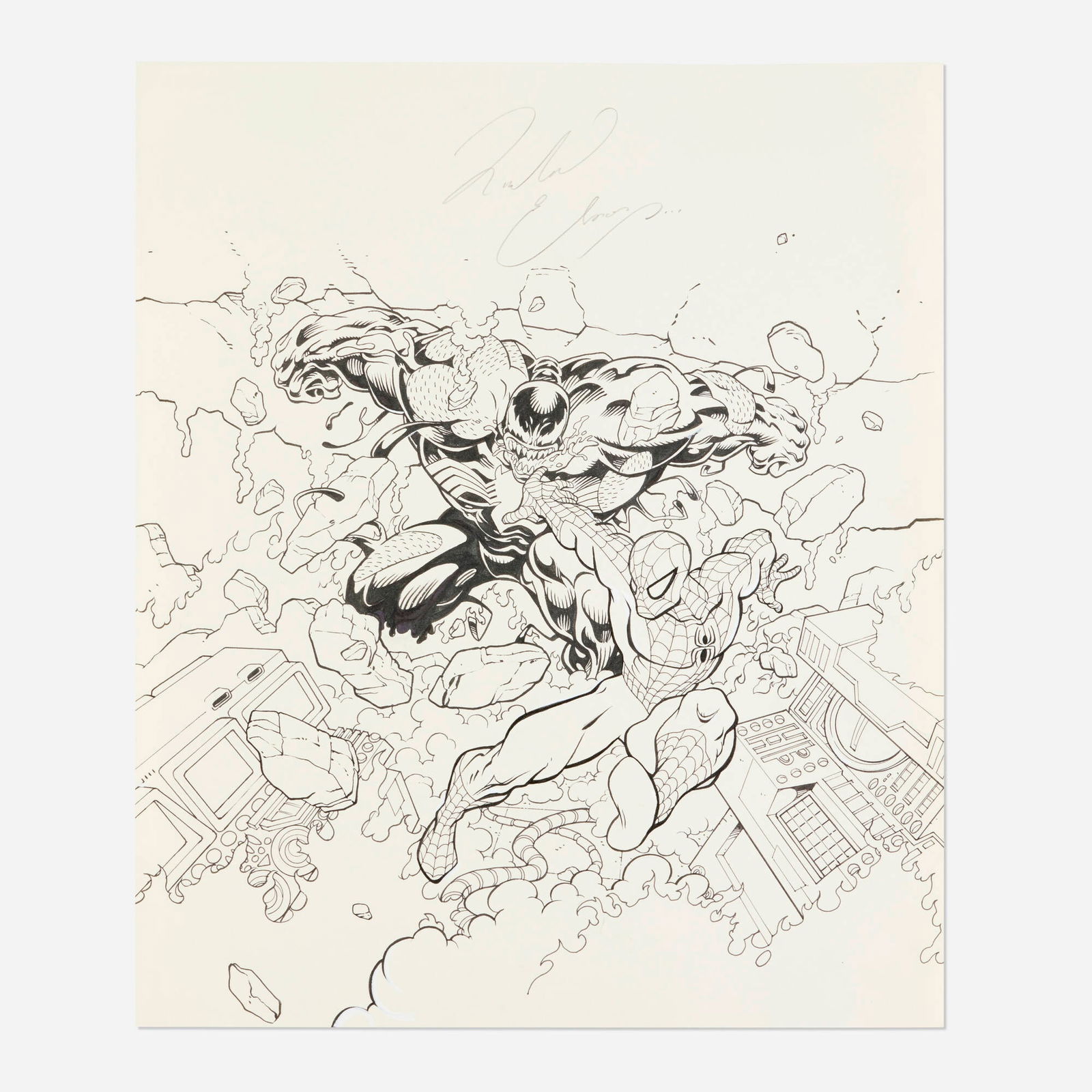 Richard Elson, Spectacular Spider-Man Adventures #45 Cover Original Art (Marvel Comics, 1999): Richard Elson Spectacular Spider-Man Adventures #45 Cover Original Art (Marvel Comics, 1999) pencil and ink on Bristol board 13.813 h x 16.438 w in (35 x 42 cm) Condition Notes: Art is in