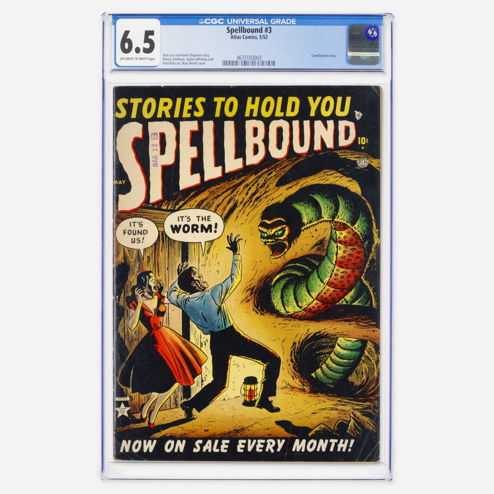 Atlas Comics Spellbound #3 CGC 6.5: Atlas Comics Spellbound #3 CGC 6.5 USA, 1952 A Golden Age title featuring a cannibalism story. The stories are by Stan Lee and Hank Chapman with art by Manny Stallman, Ogden Whitney, and Fred