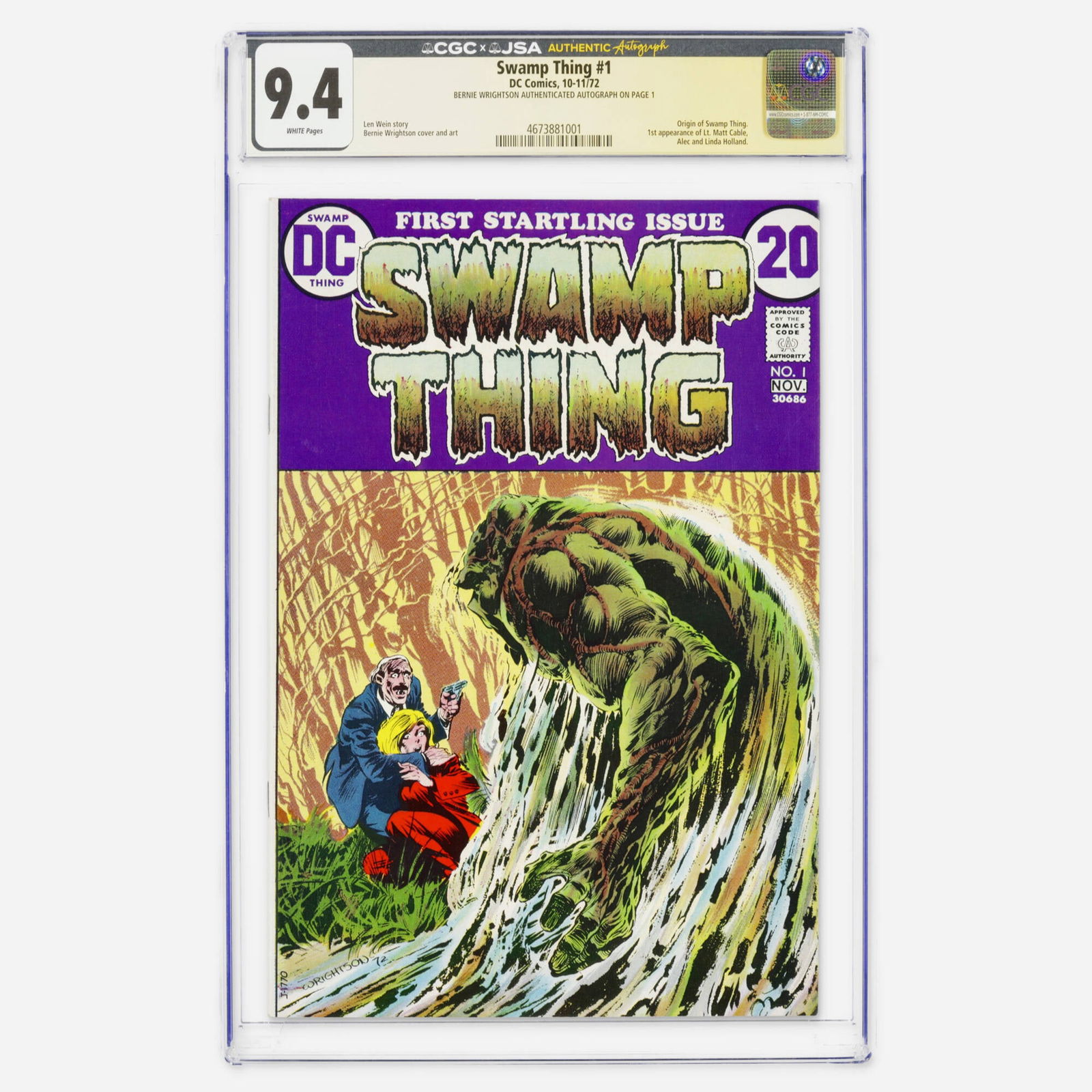 DC Comics Swamp Thing #1 CGC 9.4 JSA Bernie Wrightson (1 of 2)