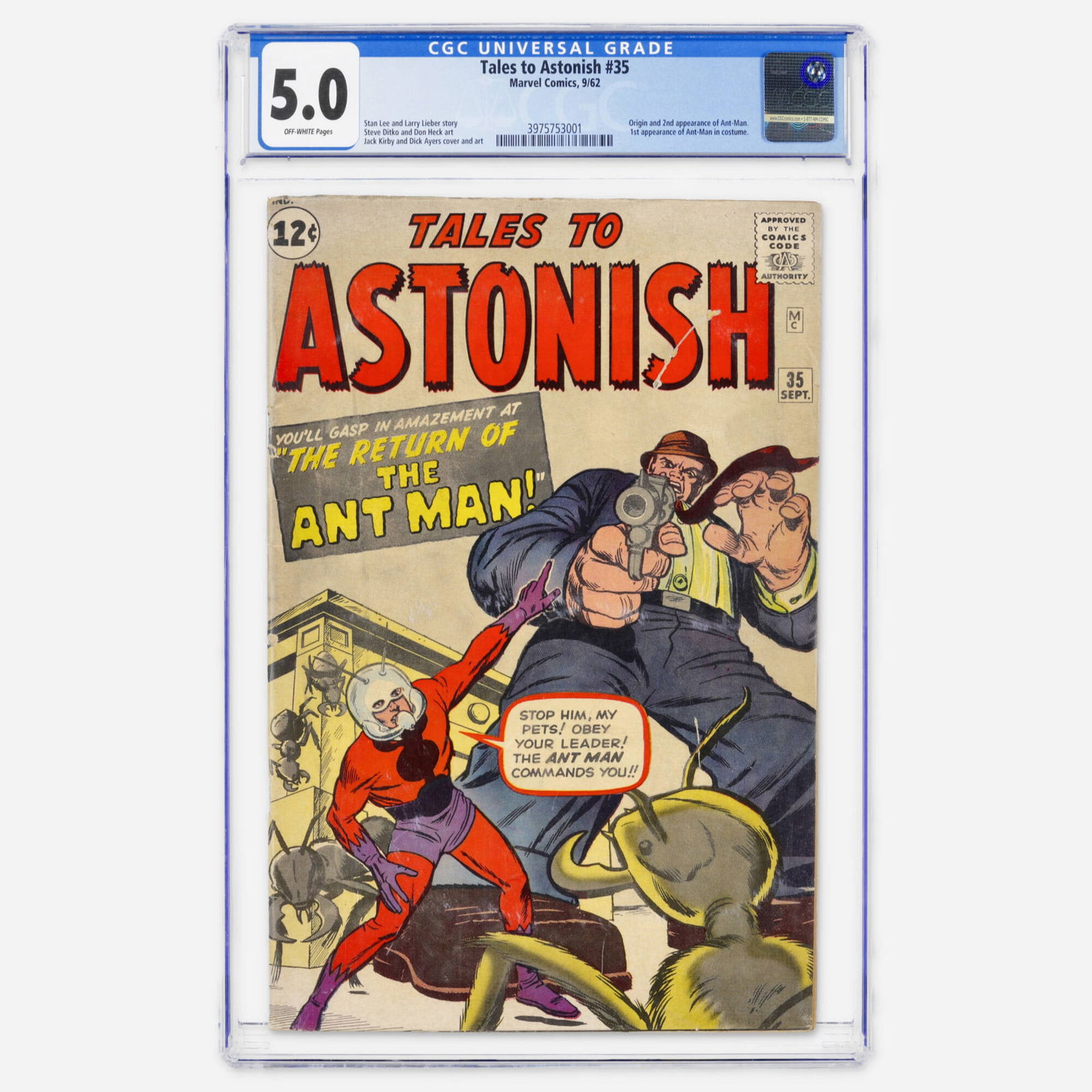 Marvel Comics Tales to Astonish #35 CGC 5.0: Marvel Comics Tales to Astonish #35 CGC 5.0 USA, 1962 A Silver Age key issue featuring the Origin and second appearance of Ant-Man, and is the first appearance of Ant-Man in costume. The art is by