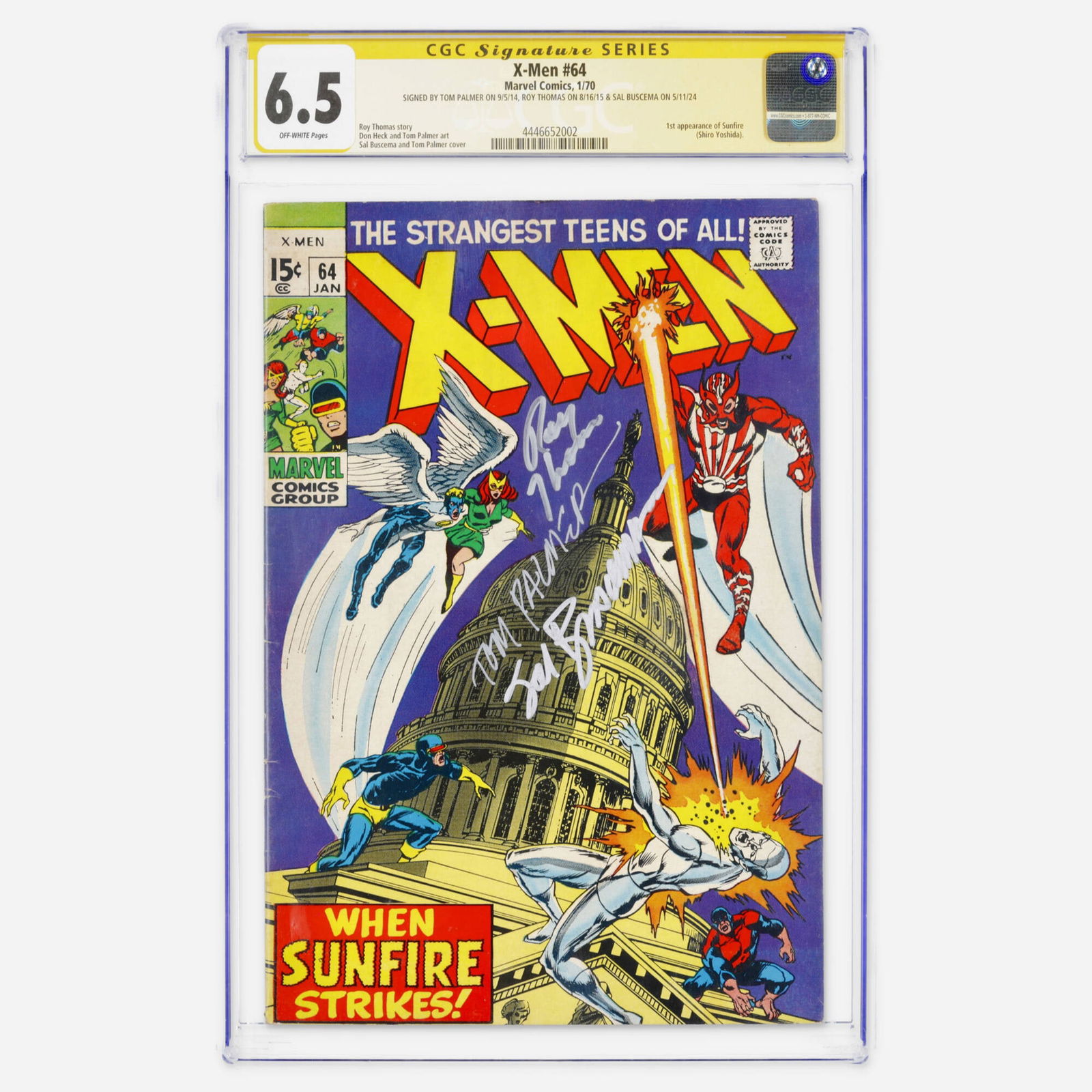 Marvel Comics X-Men #64 CGC 6.5 Signature Series Buscema, Palmer and Thomas (1 of 2)