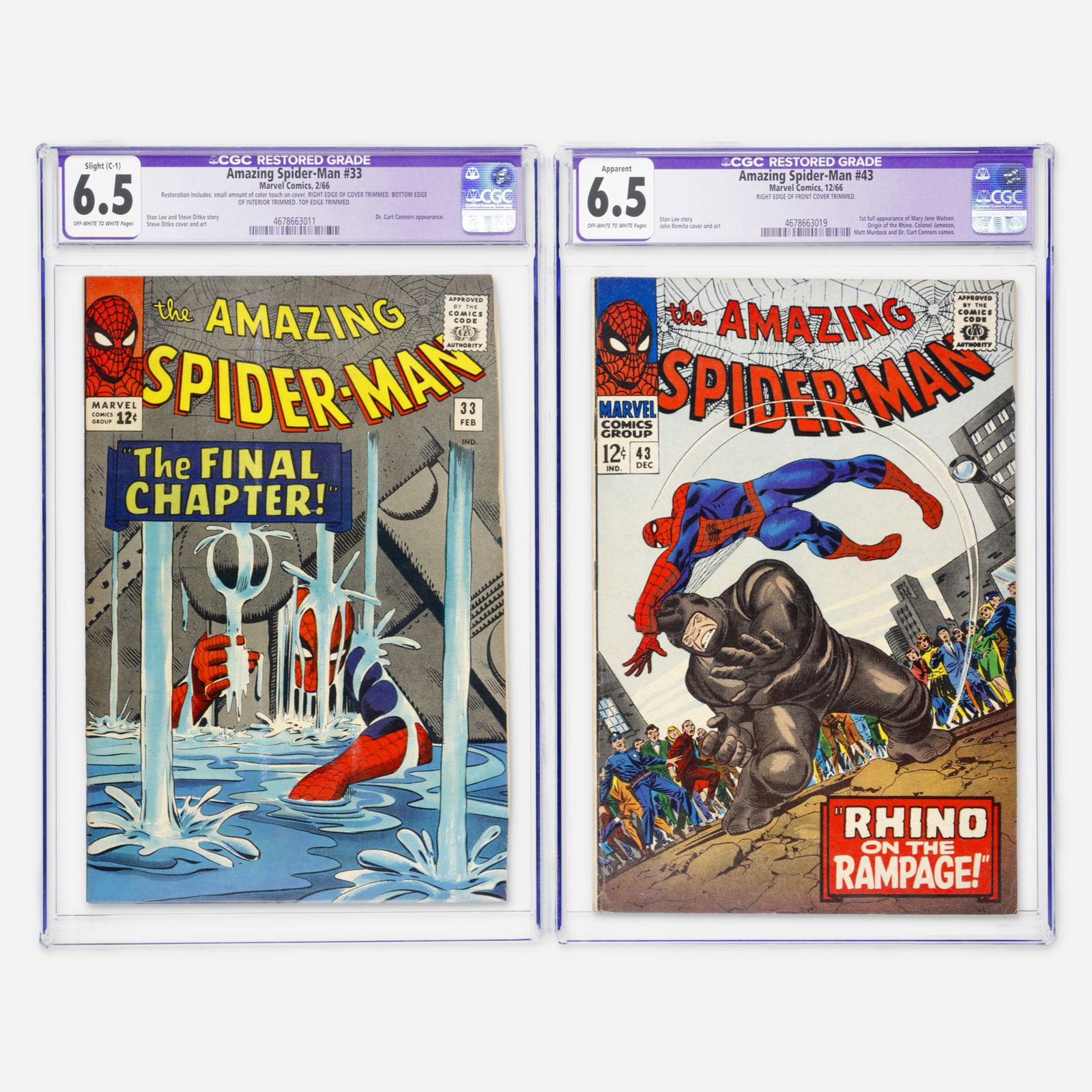 2 Marvel Comics Amazing Spider-Man #33 and #43 CGC 6.5 Restored Group (1 of 2)