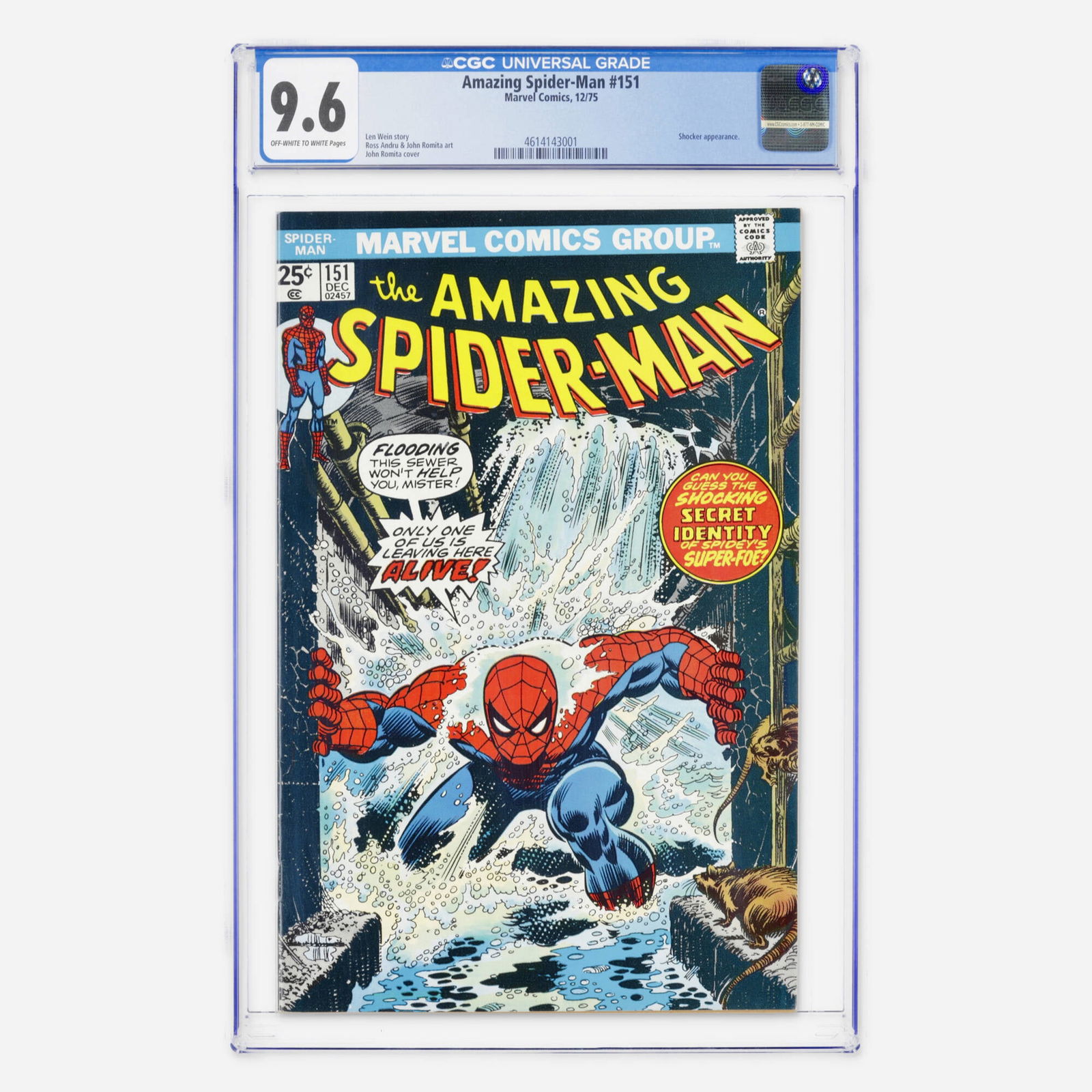 Marvel Comics Amazing Spider-Man #151 CGC 9.6: Marvel Comics Amazing Spider-Man #151 CGC 9.6 USA, 1975 In this high-grade Bronze Age issue, The Shocker returns to plague the Wall-Crawler. Written by Len Wein with art by Ross Andru and John