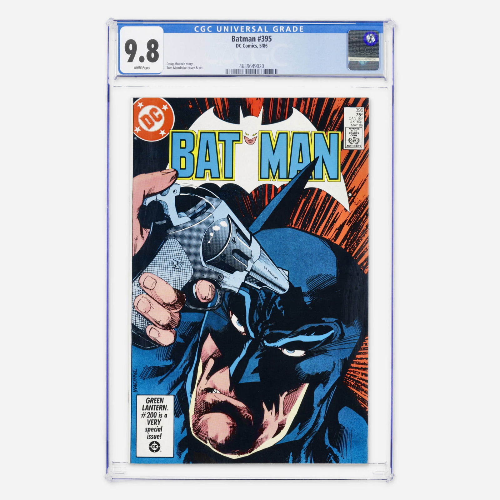 DC Comics Batman #395 CGC 9.8: DC Comics Batman #395 CGC 9.8 USA, 1986 This Modern Age issue features a haunting story, cover, and interior art by the talented team of Doug Moench and Tom Mandrake. This copy represents a significan