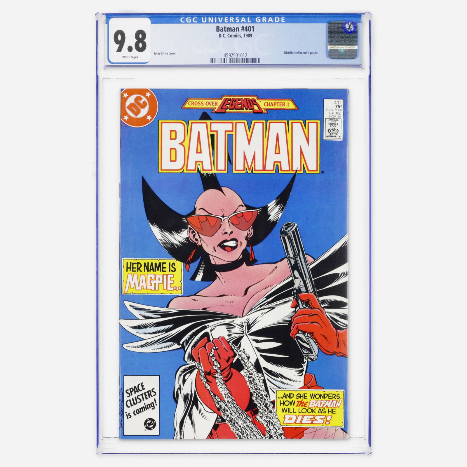 DC Comics Batman #401 CGC 9.8: DC Comics Batman #401 CGC 9.8 USA, 1989 A rare Modern Age issue that was exclusively distributed in multi-packs, making high-grade copies scarce. This copy represents a significant find, achieving