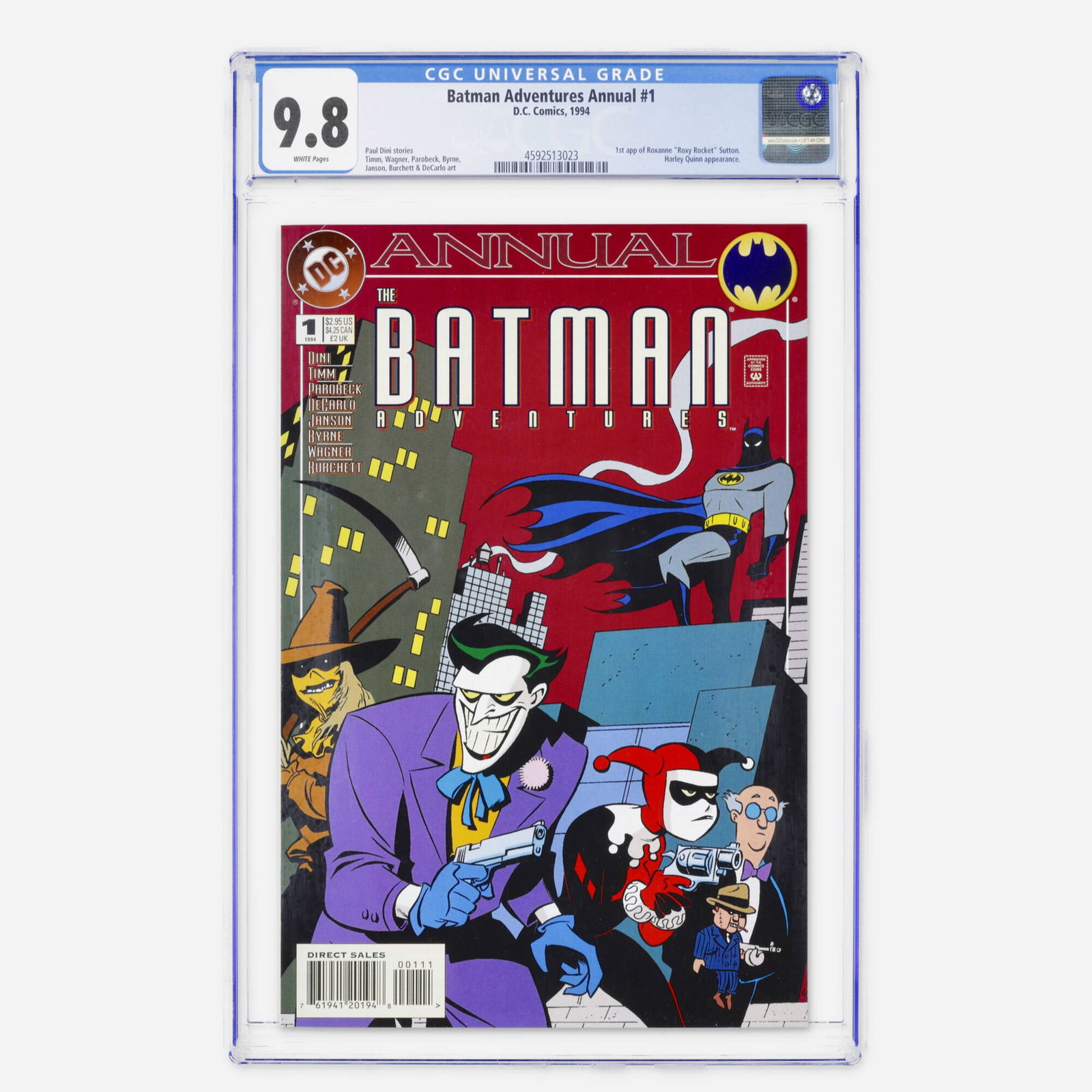 DC Comics Batman Adventures Annual #1 CGC 9.8: DC Comics Batman Adventures Annual #1 CGC 9.8 USA, 1994 This Modern Age annual features the first appearance of Roxanne Roxy Rocket Sutton and an appearance by Harley Quinn. This copy represents a sig