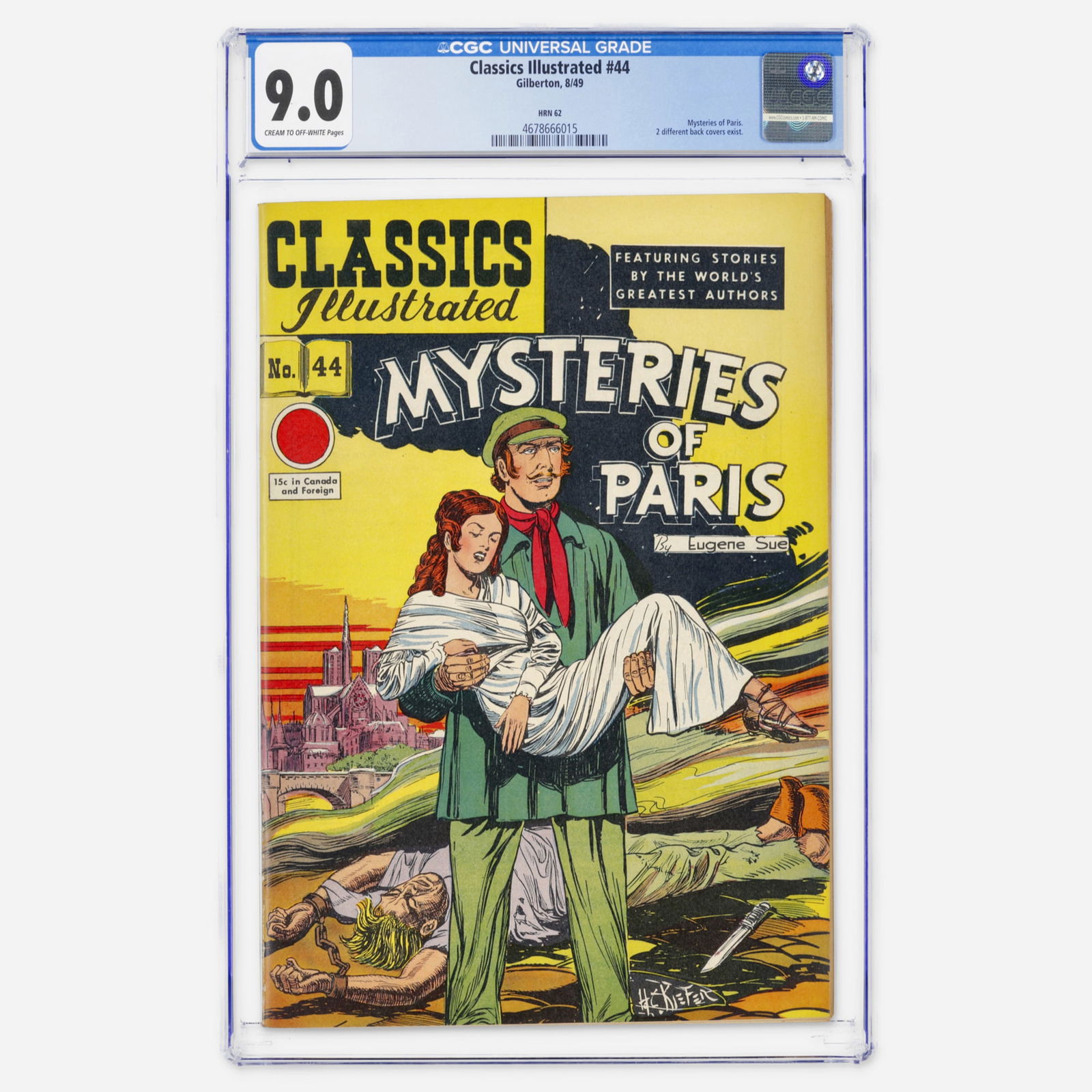 Gilberton Classics Illustrated #44 CGC 9.0 HRN 62: Gilberton Classics Illustrated #44 CGC 9.0 HRN 62 USA, 1949 Top Population! A spectacular Golden Age copy of Mysteries of Paris. This is a highest graded item, being the only 9.0 on the CGC census wit