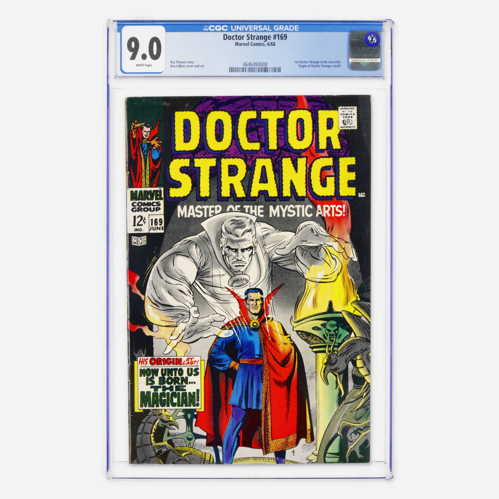 Marvel Comics Doctor Strange #169 CGC 9.0: Marvel Comics Doctor Strange #169 CGC 9.0 USA, 1968 A major Silver Age Marvel key: the first issue of Doctor Strange in his own title. This issue retells the character's origin and features art by Dan