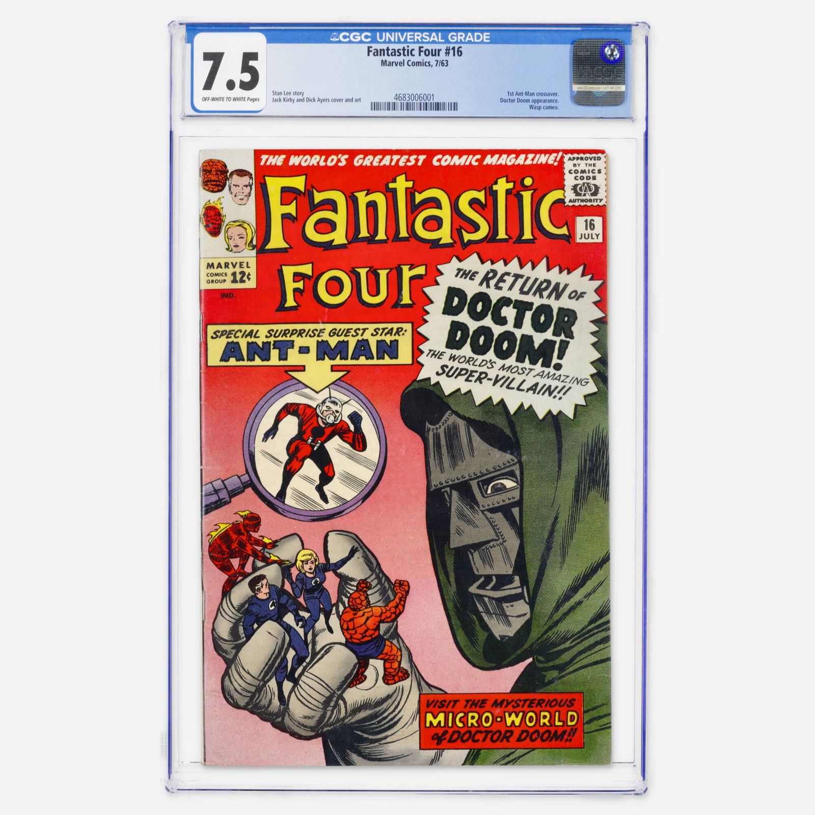 Marvel Comics Fantastic Four #16 CGC 7.5: Marvel Comics Fantastic Four #16 CGC 7.5 USA, 1963 A pivotal Silver Age issue featuring the first Ant-Man crossover and a Doctor Doom appearance. The story by Stan Lee is brought to life by Jack Kirby