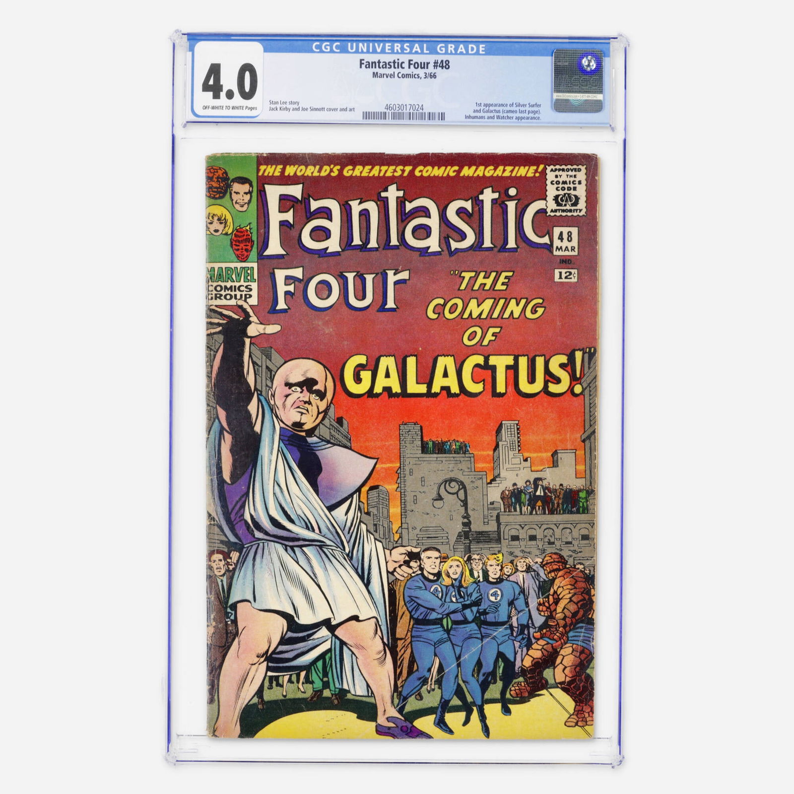Marvel Comics Fantastic Four #48 CGC 4.0: Marvel Comics Fantastic Four #48 CGC 4.0 USA, 1966 A landmark Silver Age issue featuring the first appearance of the Silver Surfer and the first cameo of Galactus. This begins the legendary Galactus t