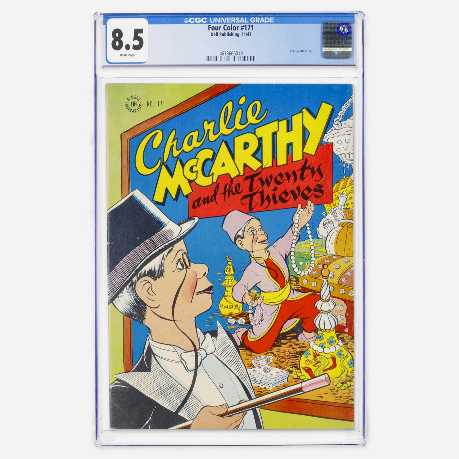 Dell Four Color #171 CGC 8.5: Dell Four Color #171 CGC 8.5 USA, 1947 A high-grade Golden Age issue featuring the ventriloquist's dummy Charlie McCarthy. This copy sits near the top of the census, reflecting its exceptional 8.5 con