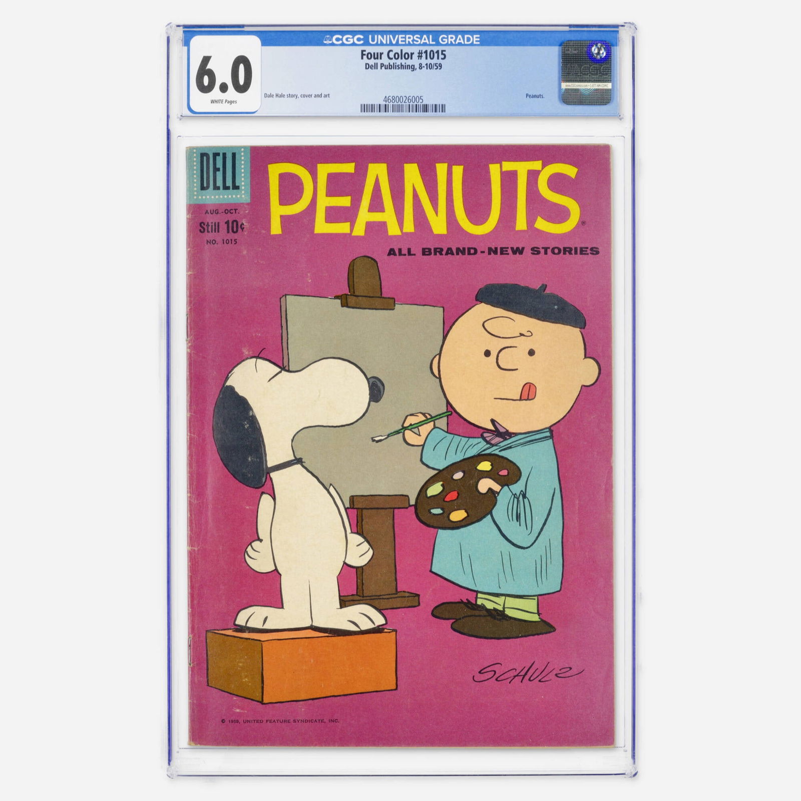 Dell Four Color #1015 CGC 6.0: Dell Four Color #1015 CGC 6.0 USA, 1959 A rare late Silver Age Dell issue featuring the Peanuts gang. With story and art by Dale Hale, this book is a must-have for Charles Schulz completists and