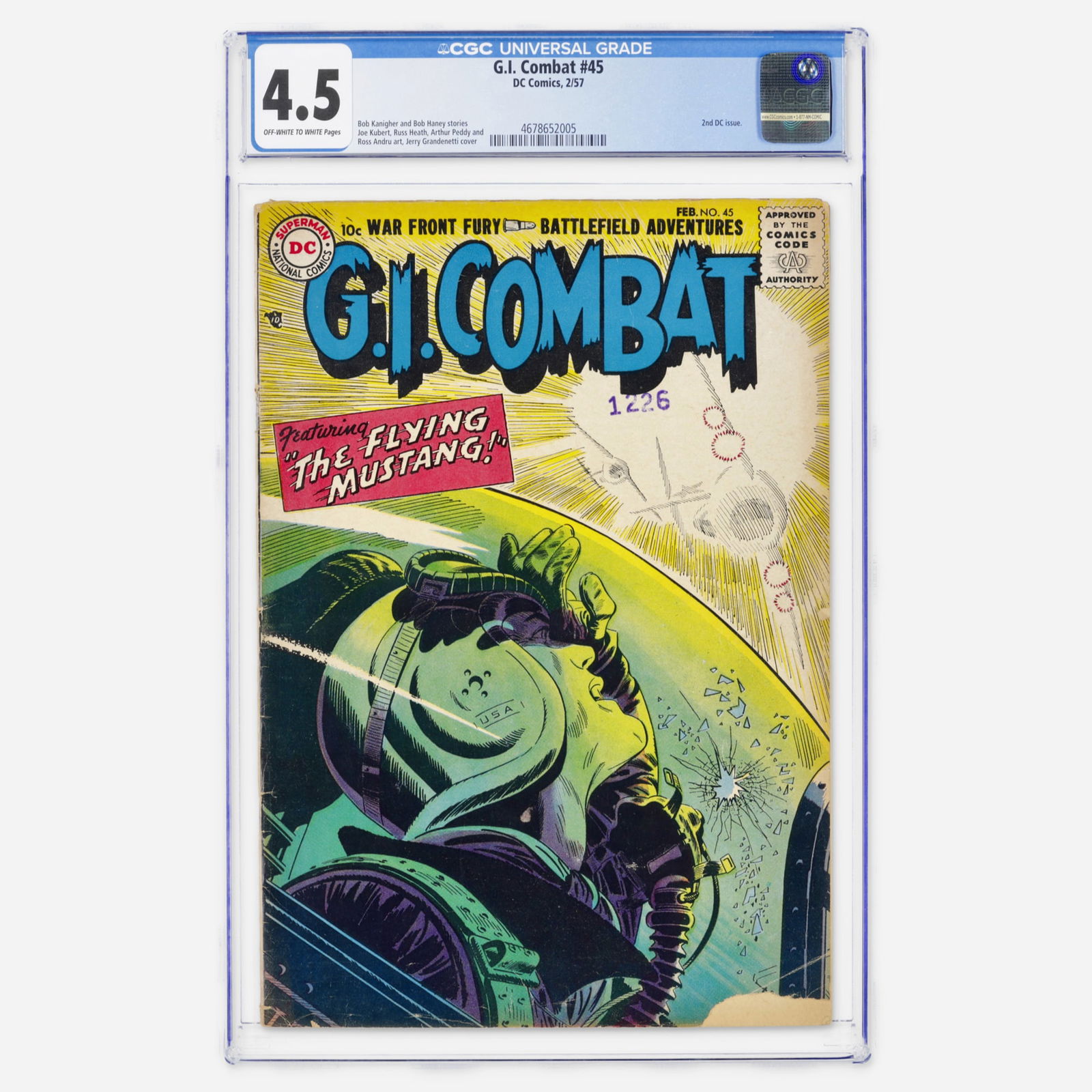 DC Comics G.I. Combat #45 CGC 4.5: DC Comics G.I. Combat #45 CGC 4.5 USA, 1957 The second DC Comics issue of the series. This anthology is packed with legendary talent, including Bob Kanigher, Joe Kubert, and Russ Heath, despite