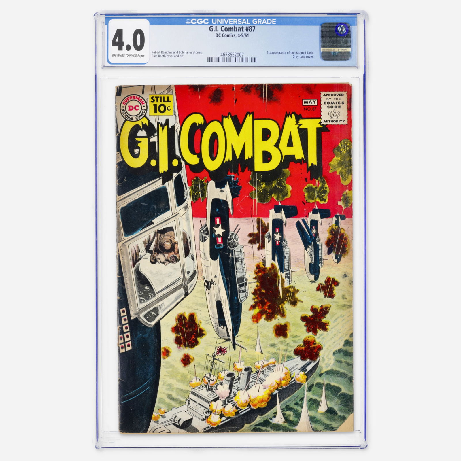 DC Comics G.I. Combat #87 CGC 4.0: DC Comics G.I. Combat #87 CGC 4.0 USA, 1961 A massive Silver Age military key featuring the first appearance of the Haunted Tank. This iconic feature would run for decades; includes a grey-tone